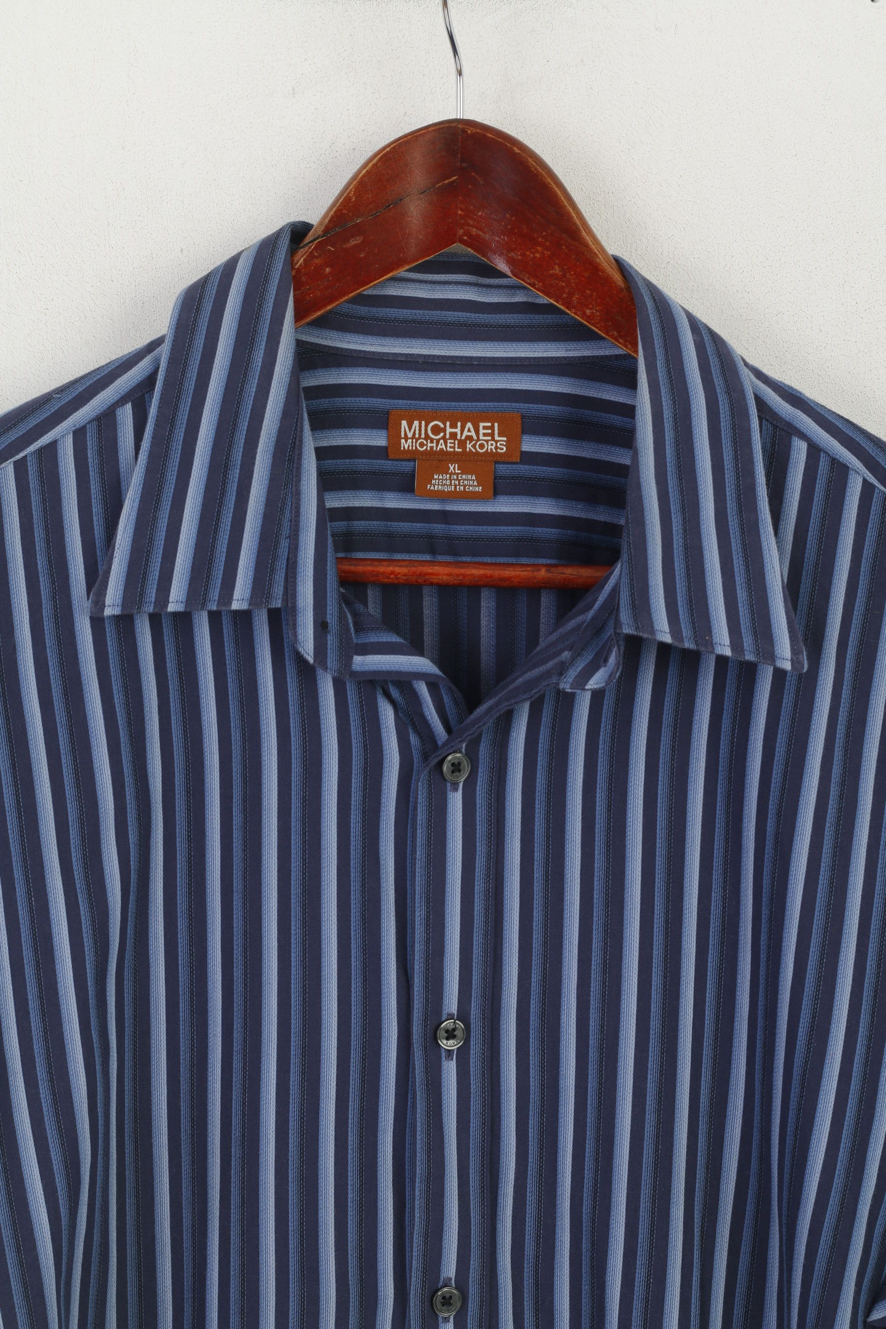 Michael Kors Michael Kors Men XL Casual Shirt Navy Striped 7389 Size US XL / EU 56 / 4 - 3 Thumbnail