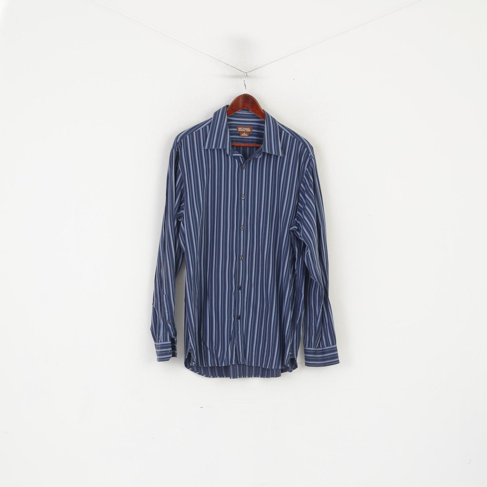 Michael Kors Michael Kors Men XL Casual Shirt Navy Striped 7389 Size US XL / EU 56 / 4 - 2 Thumbnail