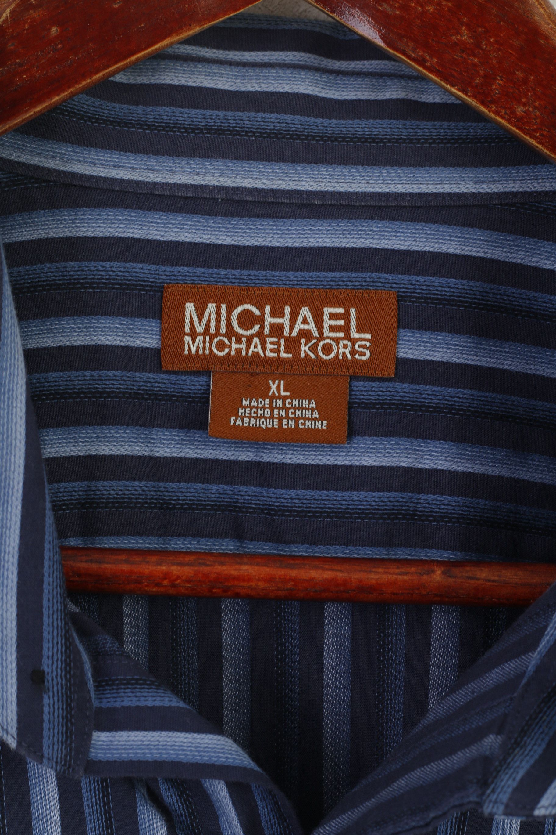 Michael Kors Michael Kors Men XL Casual Shirt Navy Striped 7389 Size US XL / EU 56 / 4 - 5 Thumbnail