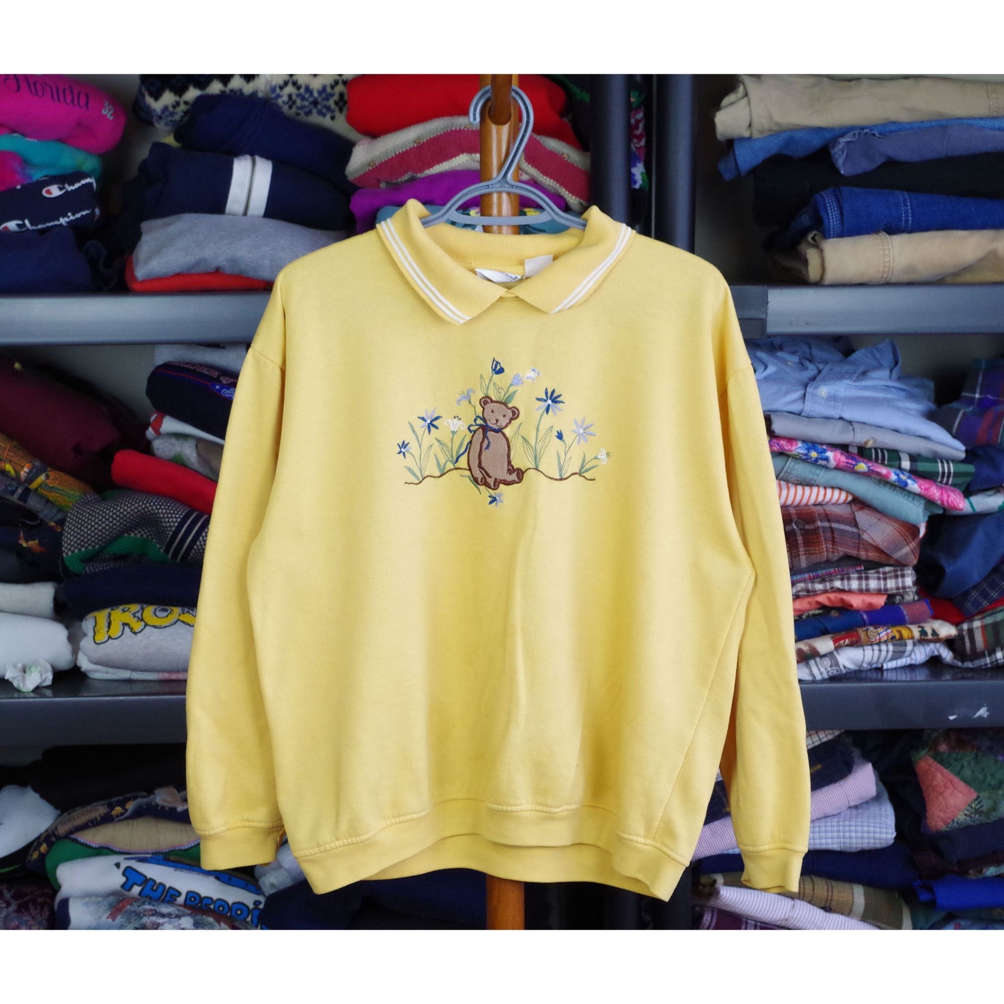 Vintage 90's Bear Embroidered Double Collared VTG Art Sweatshirt | Grailed