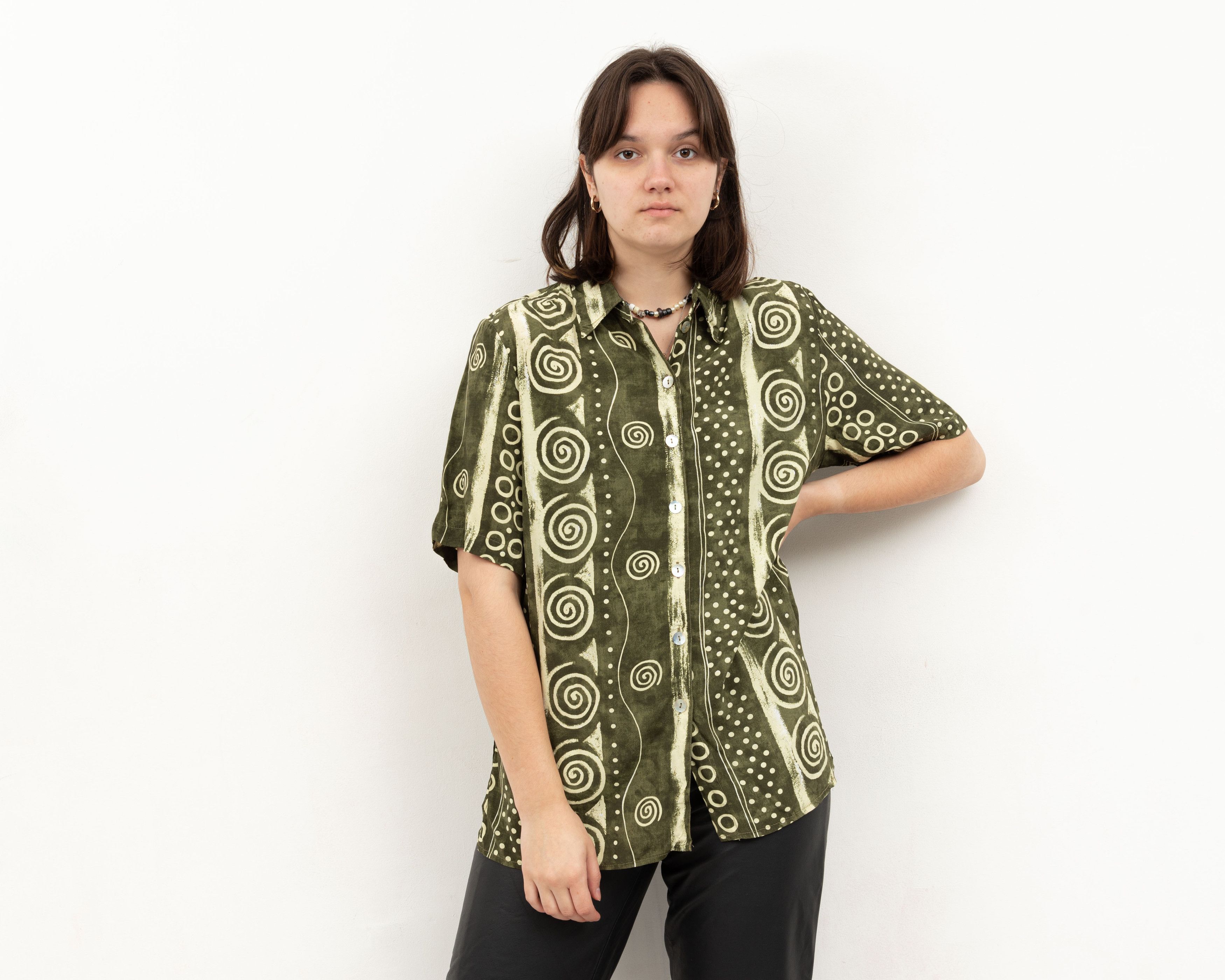 Other × Vintage 80's UK 18 Button Up US 14 Shirt Short Sleeved Blouse Top Size L / US 10 / IT 46 - 2 Thumbnail