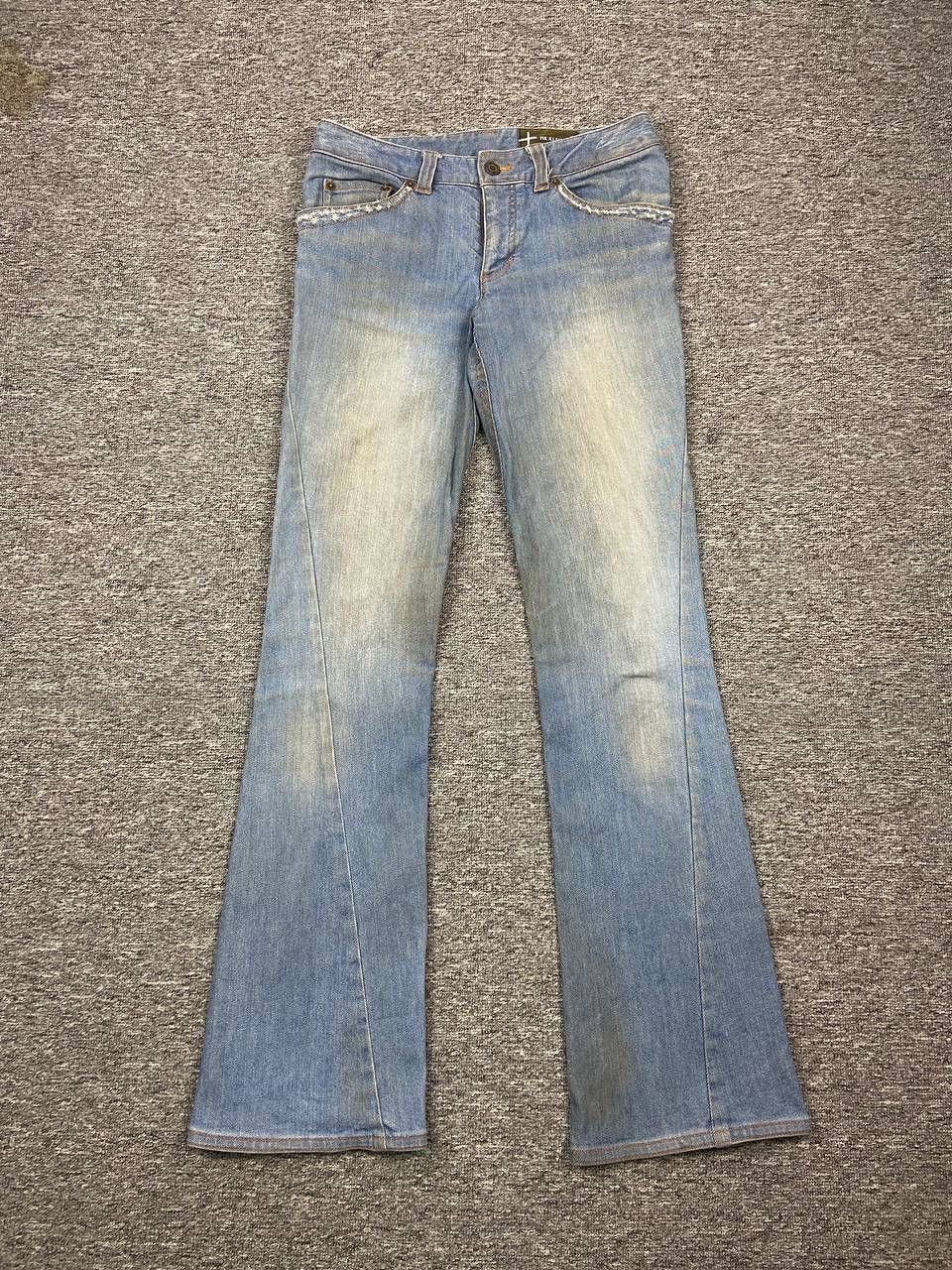 image of Michel Klein Flared Denim Faded Wash Jeans Bootcut in Blue, Women's (Size 28)
