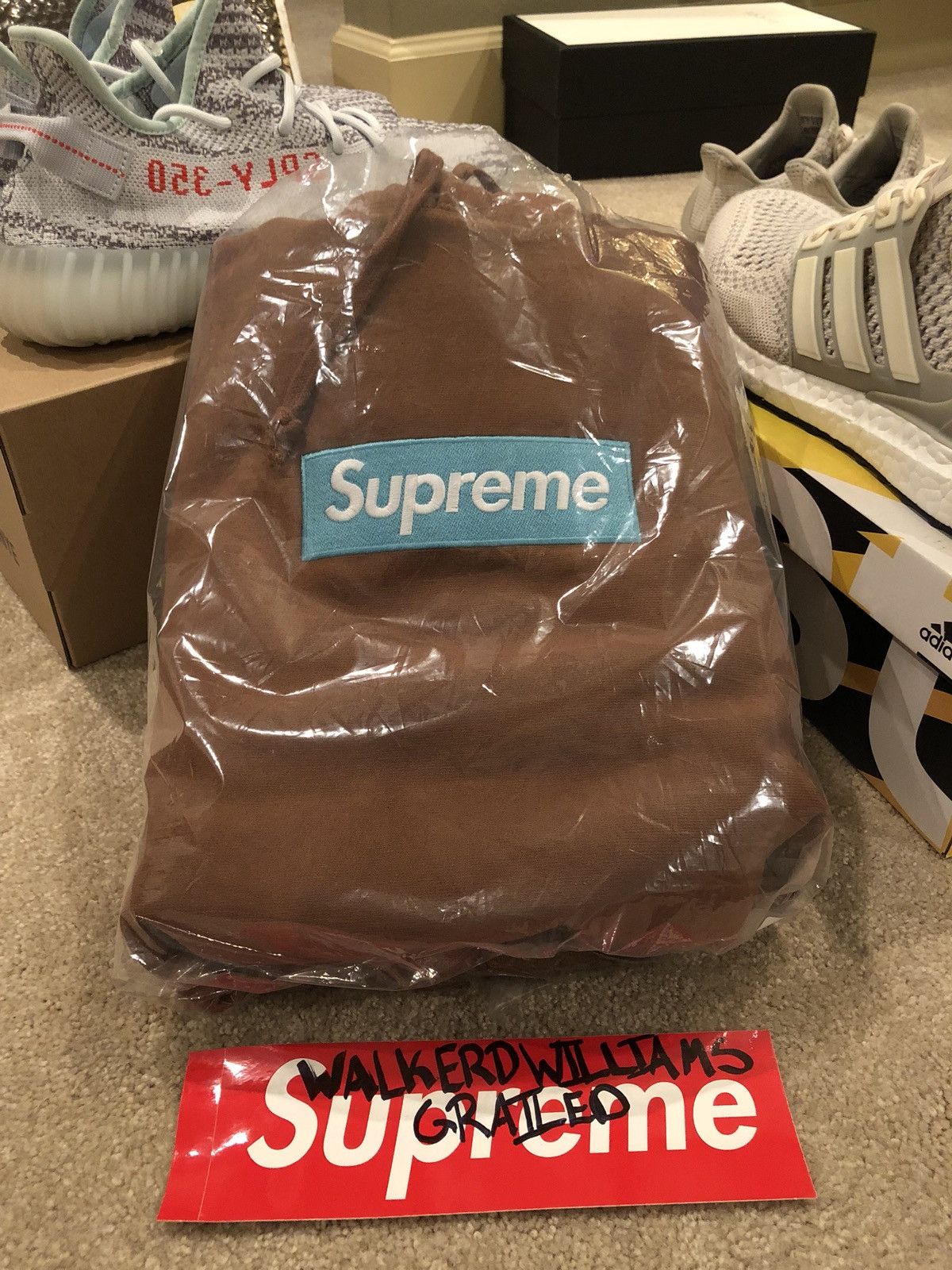 SUPREME FW17 BOX LOGO HOODIE BROWN/TEAL