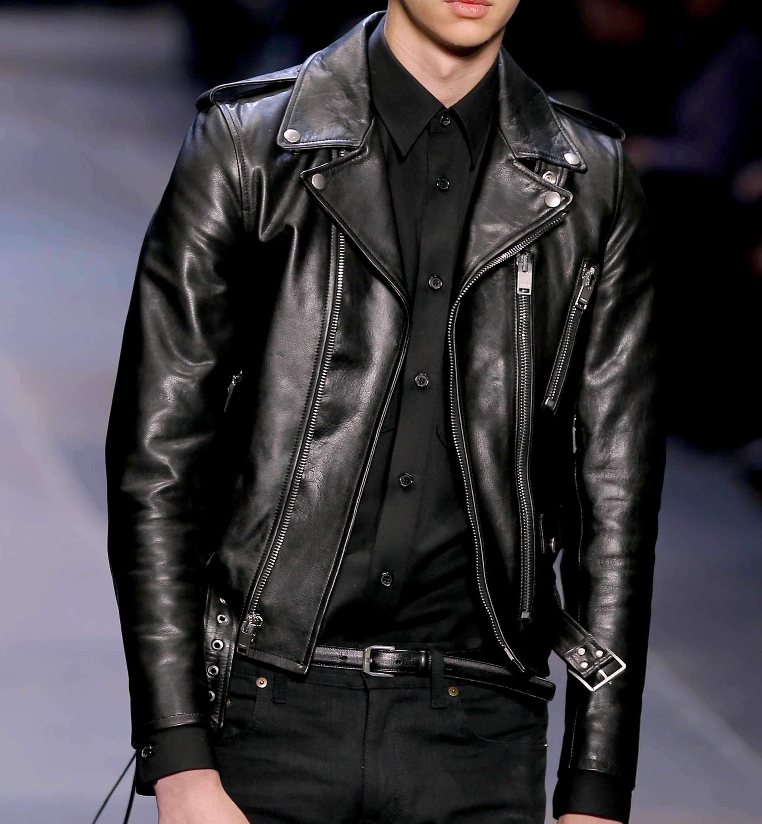 Saint Laurent Paris RARE 9K$ L17 SHEARLING COLLAR BIKER CALFSKIN ...