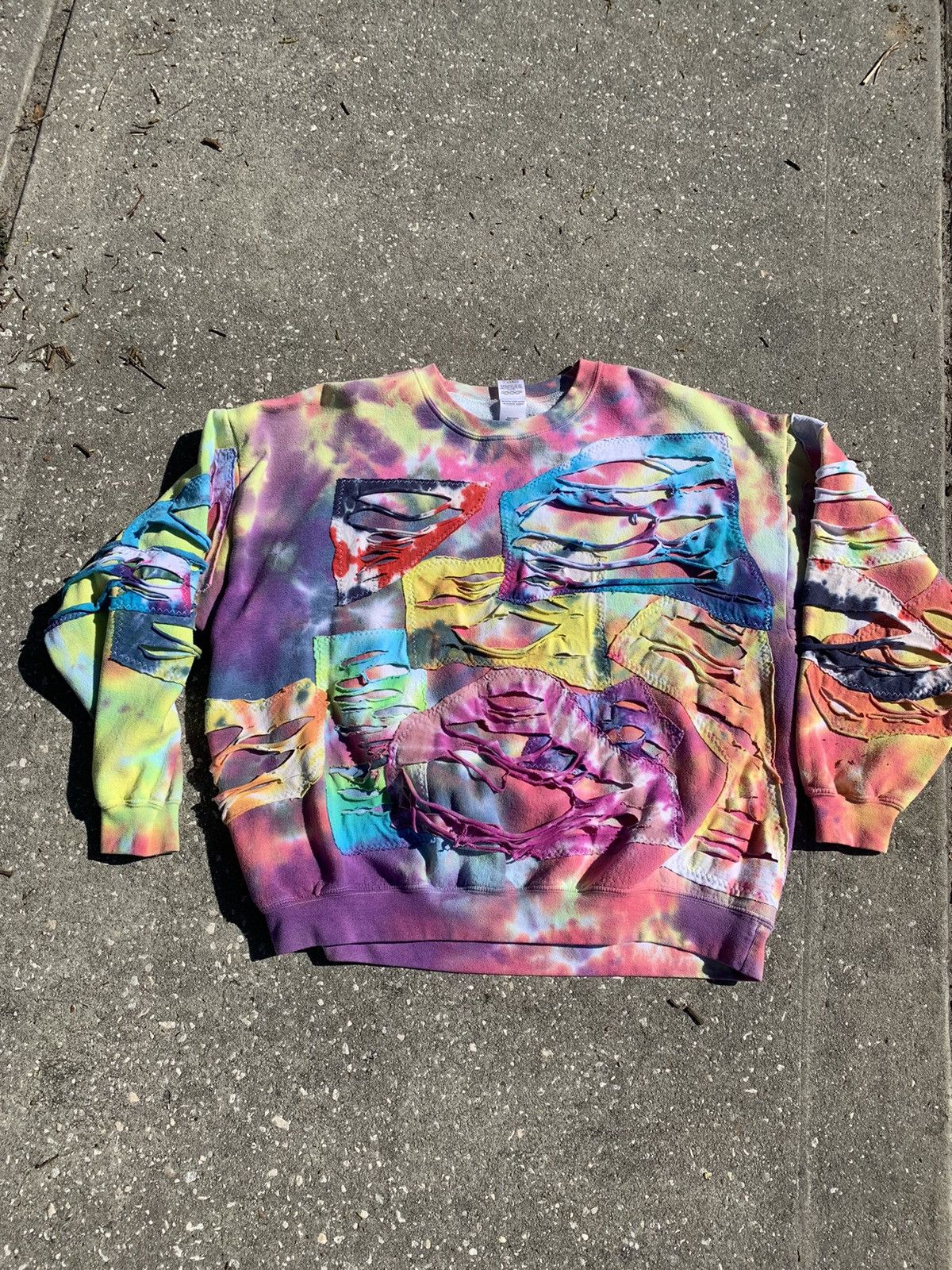 1/1 Your World reconstructed distressed tie dye crewneck
