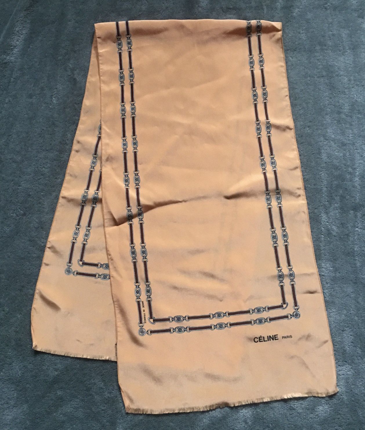 Vintage CELINE Paris Logo Long Silk Scarf 44x12 in