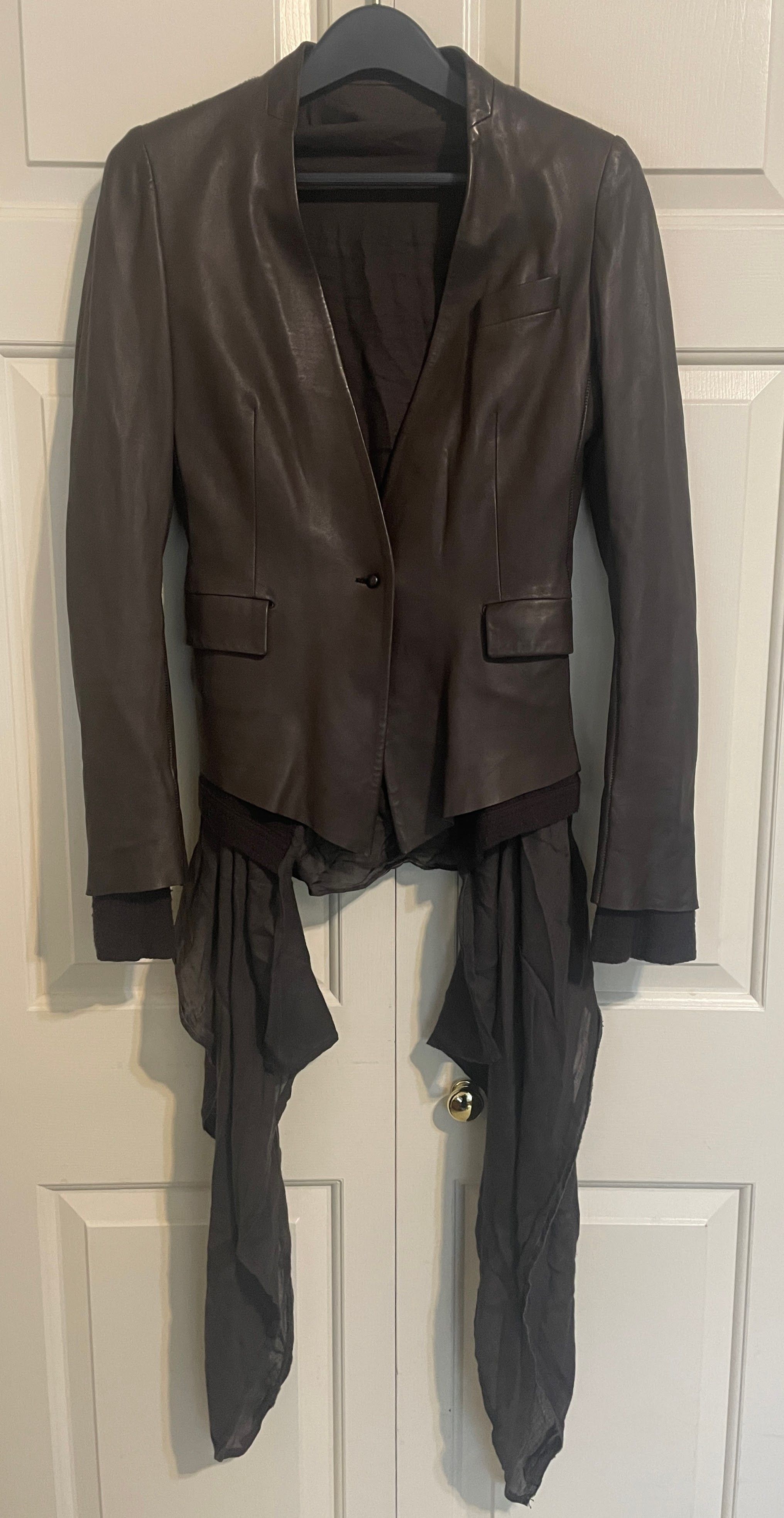 image of Isaac Sellam Experience $4500 Brown Leather, Wool Cashmere-Blend Scarf Jacket in Dark Brown, Women'