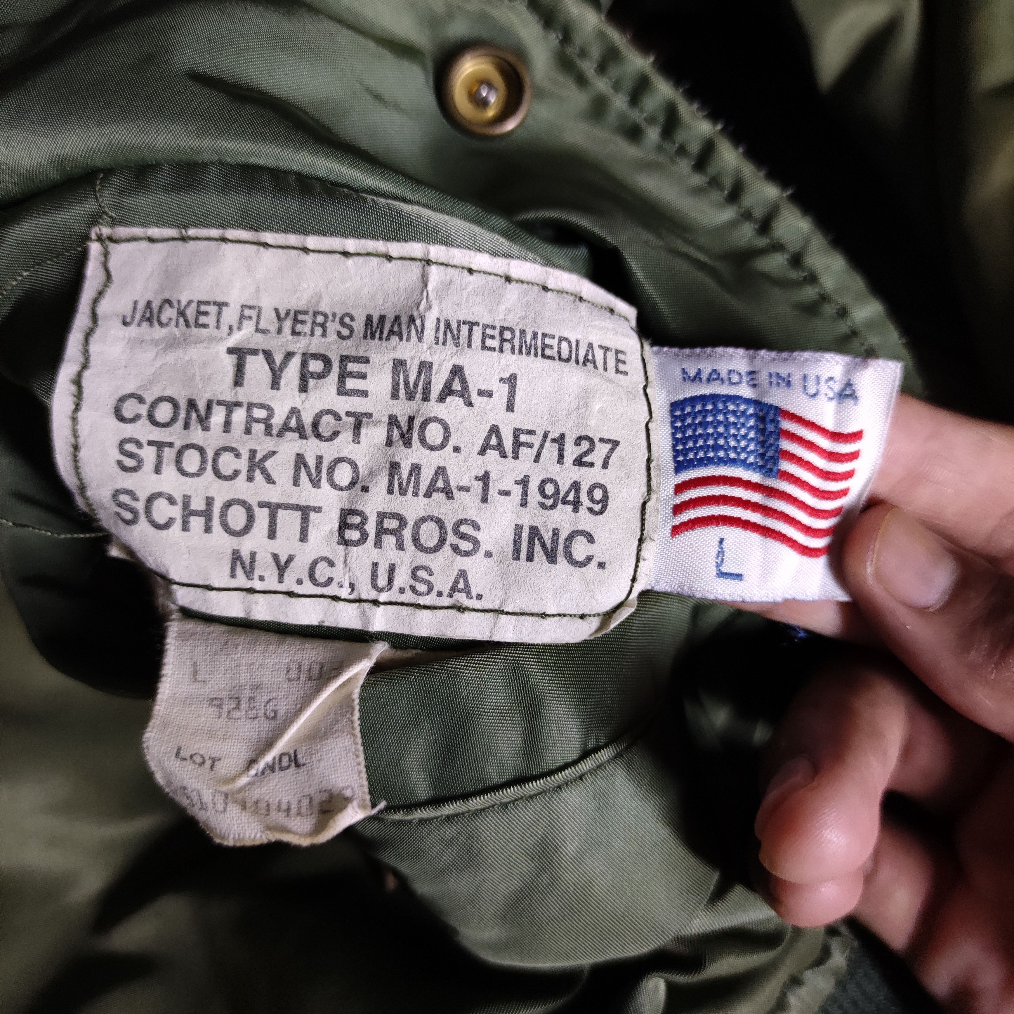 Schott 🔥VTG Schott Bros.Inc Rivelseble Jacket Flyer's Man MA-1 Size US L / EU 52-54 / 3 - 18 Thumbnail