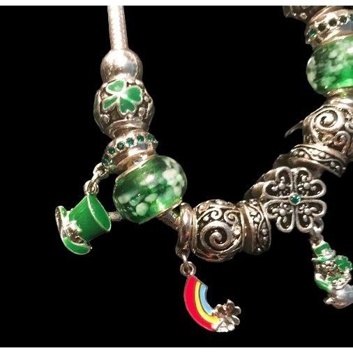 Handmade Shamrock Charm Bracelet Beaded Rainbow Pot of Gold Leprechau Size ONE SIZE - 10 Thumbnail