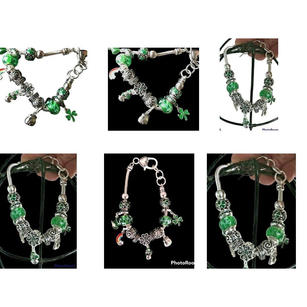 Handmade Shamrock Charm Bracelet Beaded Rainbow Pot of Gold Leprechau Size ONE SIZE - 7 Thumbnail