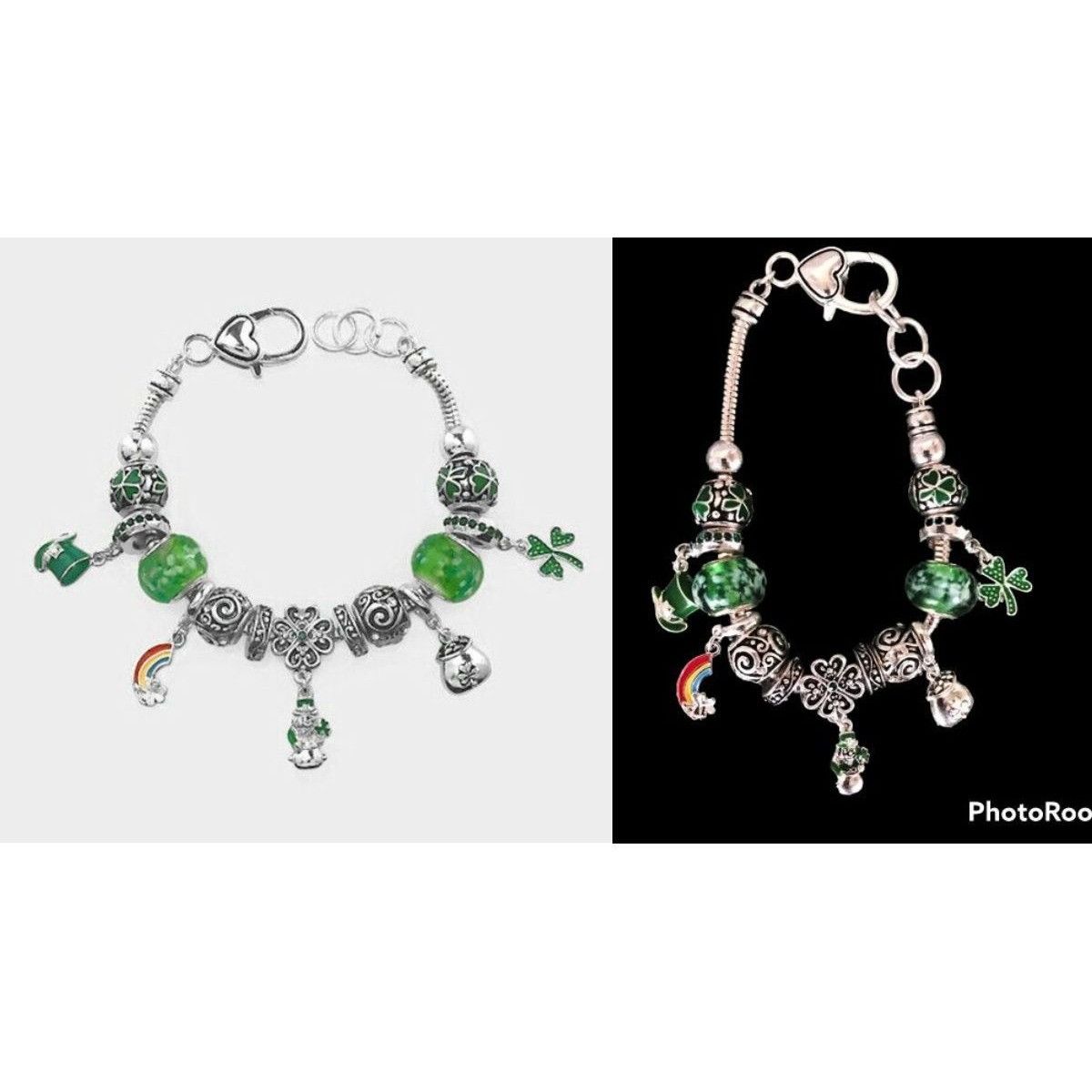 Handmade Shamrock Charm Bracelet Beaded Rainbow Pot of Gold Leprechau Size ONE SIZE - 6 Thumbnail