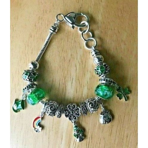 Handmade Shamrock Charm Bracelet Beaded Rainbow Pot of Gold Leprechau Size ONE SIZE - 8 Thumbnail