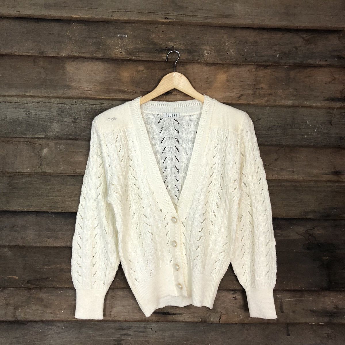 Homespun Knitwear Fujiki Cream crochet meshnet vintage Cardigan #510B Size M / US 6-8 / IT 42-44 - 1 Thumbnail