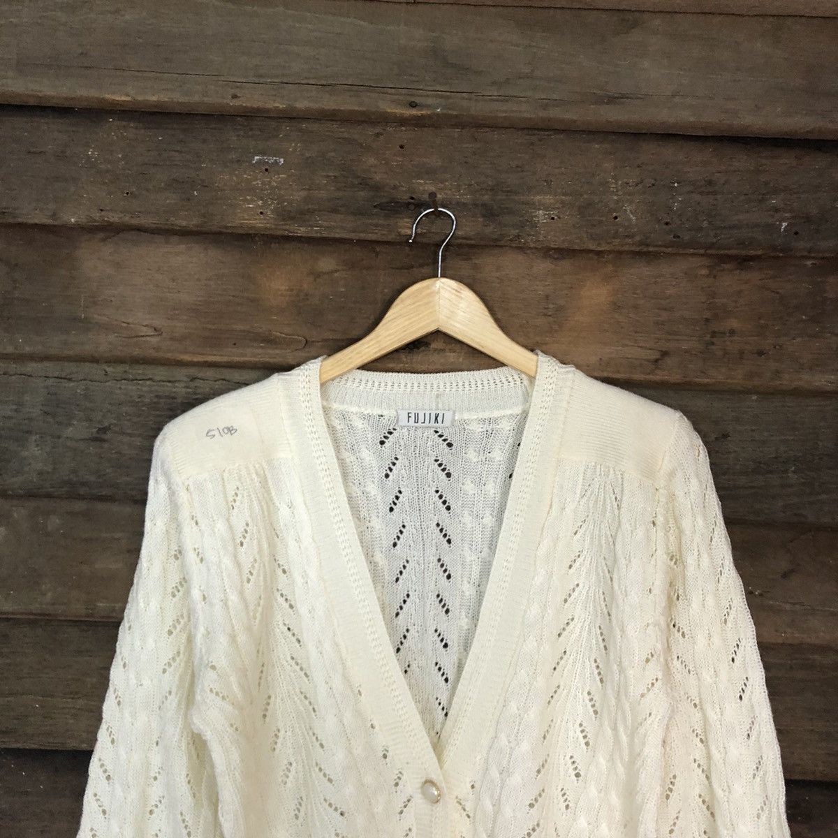 Homespun Knitwear Fujiki Cream crochet meshnet vintage Cardigan #510B Size M / US 6-8 / IT 42-44 - 2 Thumbnail