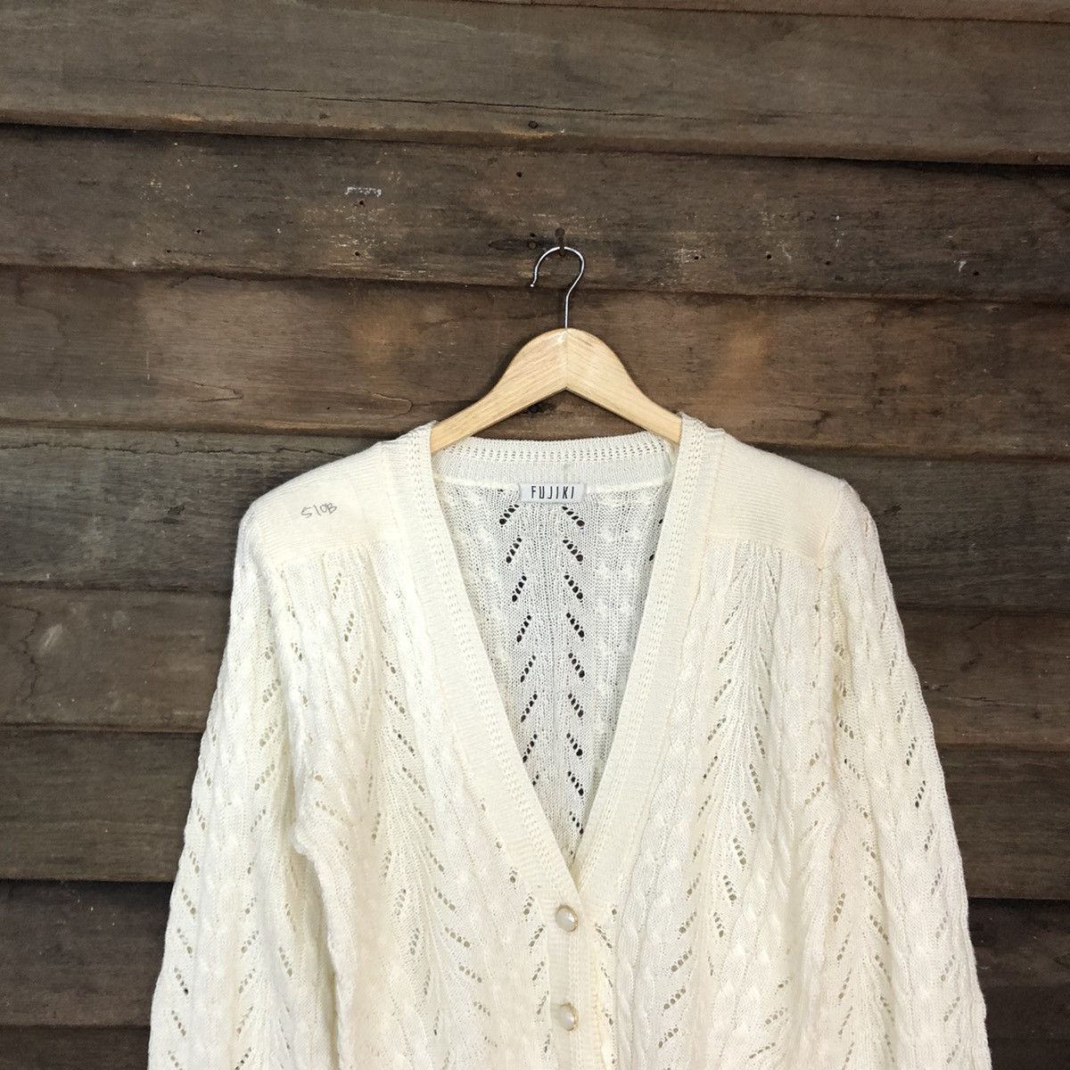 Homespun Knitwear Fujiki Cream crochet meshnet vintage Cardigan #510B Size M / US 6-8 / IT 42-44 - 9 Thumbnail