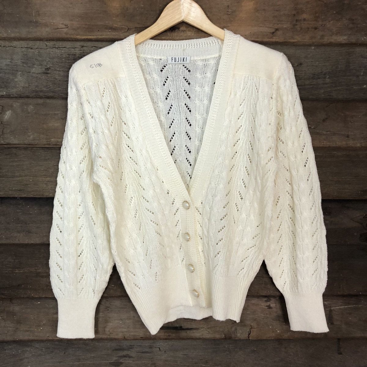 Homespun Knitwear Fujiki Cream crochet meshnet vintage Cardigan #510B Size M / US 6-8 / IT 42-44 - 8 Thumbnail
