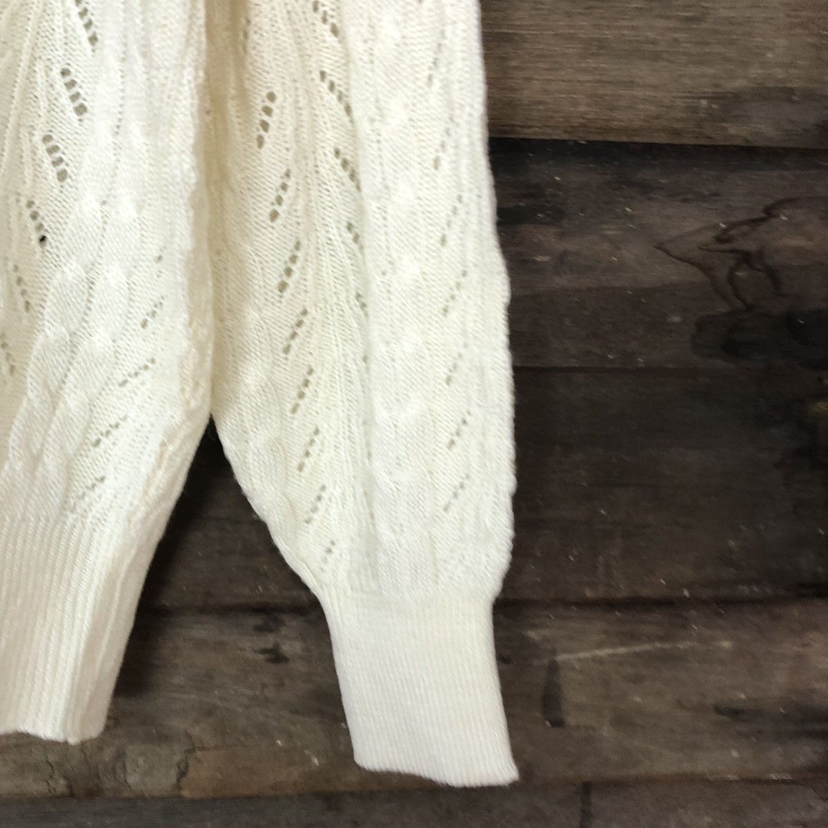 Homespun Knitwear Fujiki Cream crochet meshnet vintage Cardigan #510B Size M / US 6-8 / IT 42-44 - 4 Thumbnail