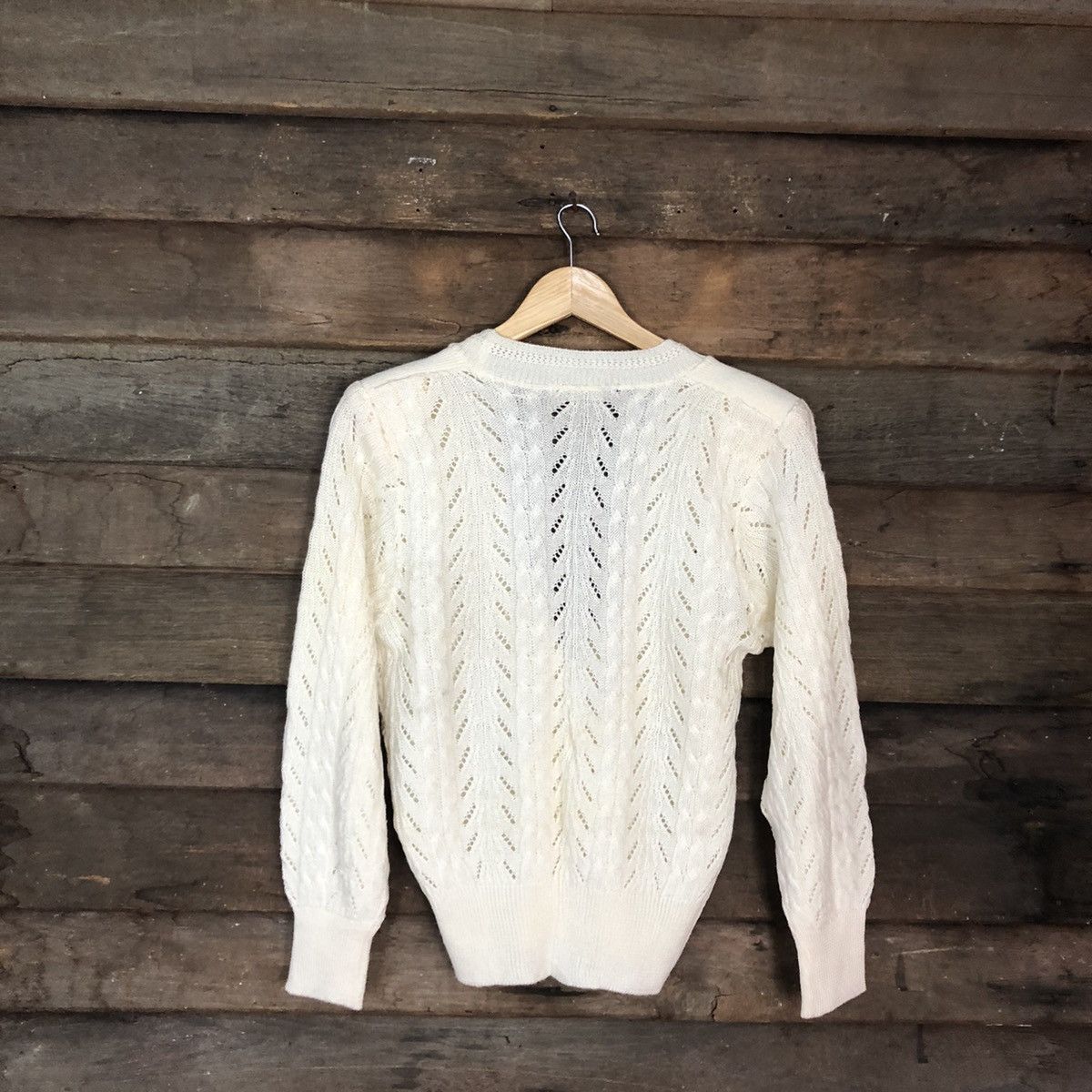 Homespun Knitwear Fujiki Cream crochet meshnet vintage Cardigan #510B Size M / US 6-8 / IT 42-44 - 12 Thumbnail