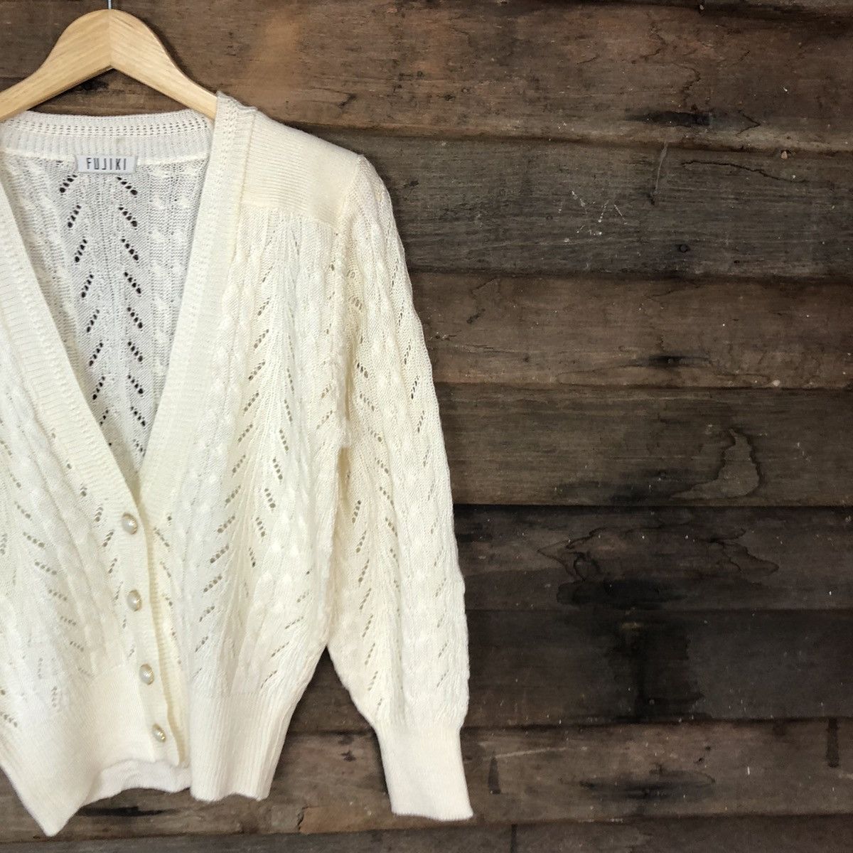 Homespun Knitwear Fujiki Cream crochet meshnet vintage Cardigan #510B Size M / US 6-8 / IT 42-44 - 5 Thumbnail