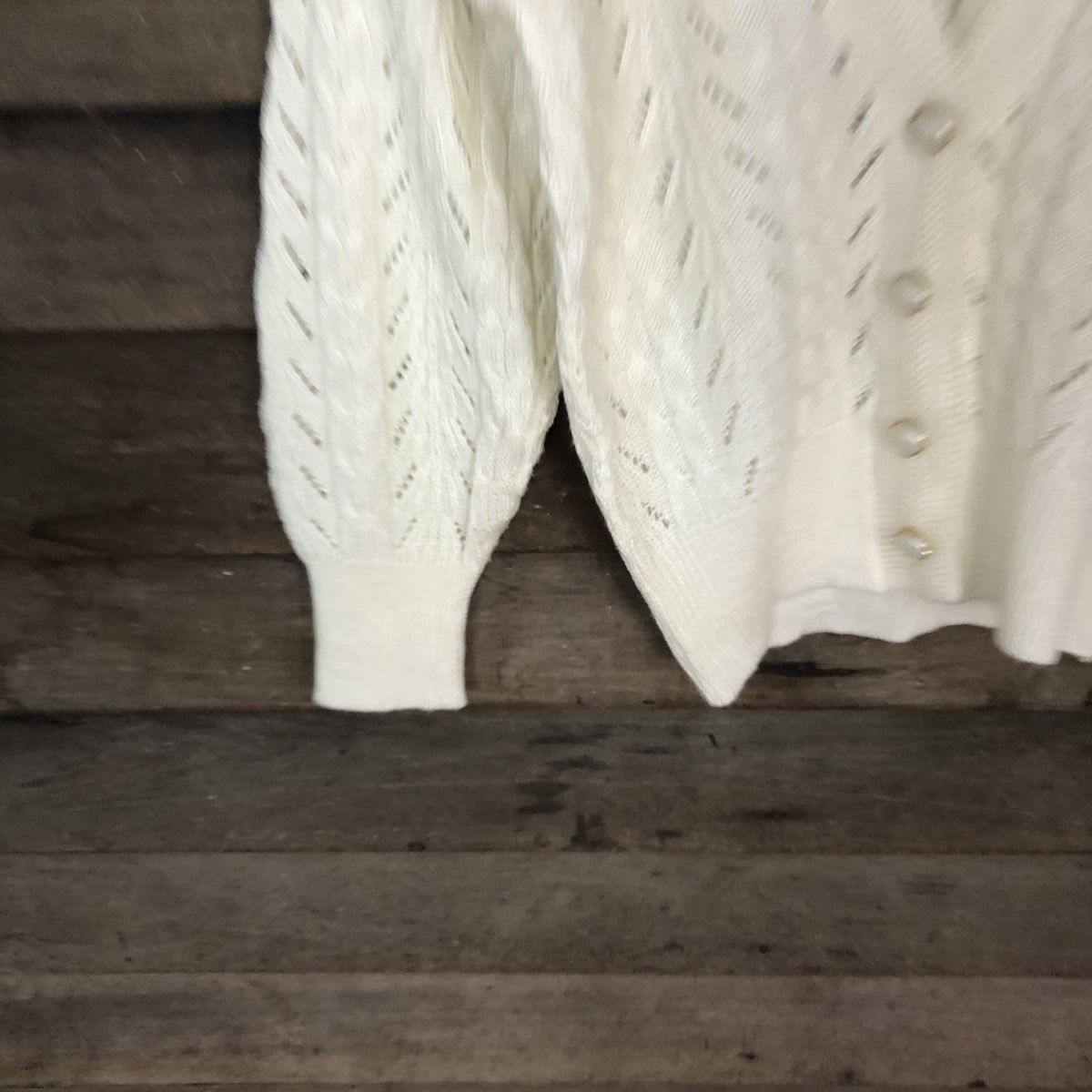 Homespun Knitwear Fujiki Cream crochet meshnet vintage Cardigan #510B Size M / US 6-8 / IT 42-44 - 6 Thumbnail