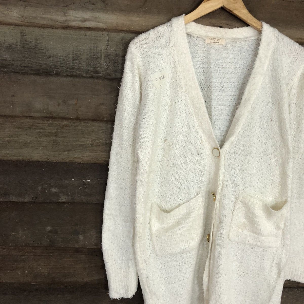 Homespun Knitwear Olive Girl shaggy vintage Cream Cardigan #507B Size US L / EU 52-54 / 3 - 7 Thumbnail