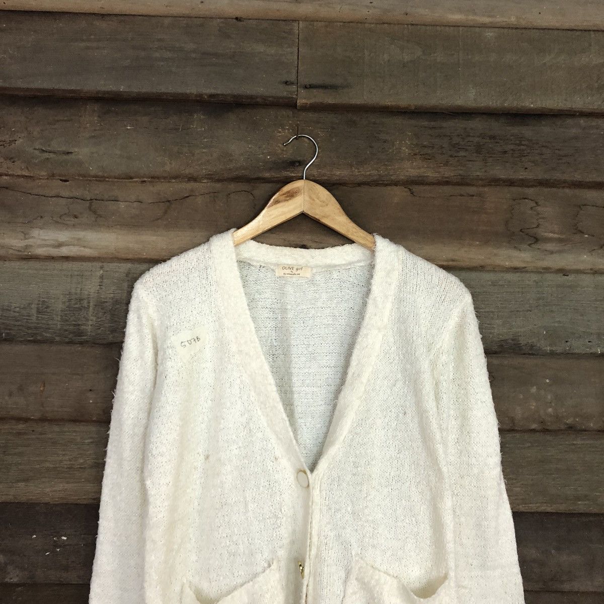Homespun Knitwear Olive Girl shaggy vintage Cream Cardigan #507B Size US L / EU 52-54 / 3 - 9 Thumbnail