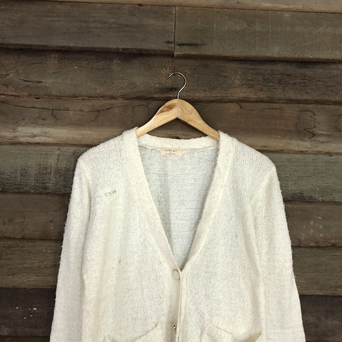 Homespun Knitwear Olive Girl shaggy vintage Cream Cardigan #507B Size US L / EU 52-54 / 3 - 2 Thumbnail