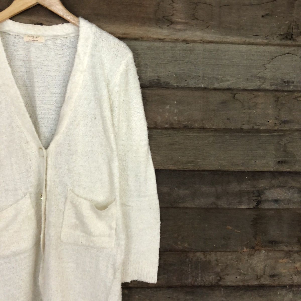 Homespun Knitwear Olive Girl shaggy vintage Cream Cardigan #507B Size US L / EU 52-54 / 3 - 5 Thumbnail