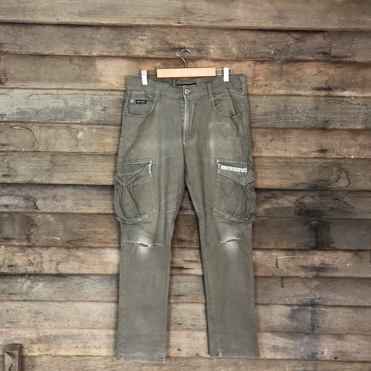 image of Distressed Denim Blue Monster Clotthing Grey Multipocket Cargo Pants C1236, Men's (Size 32)