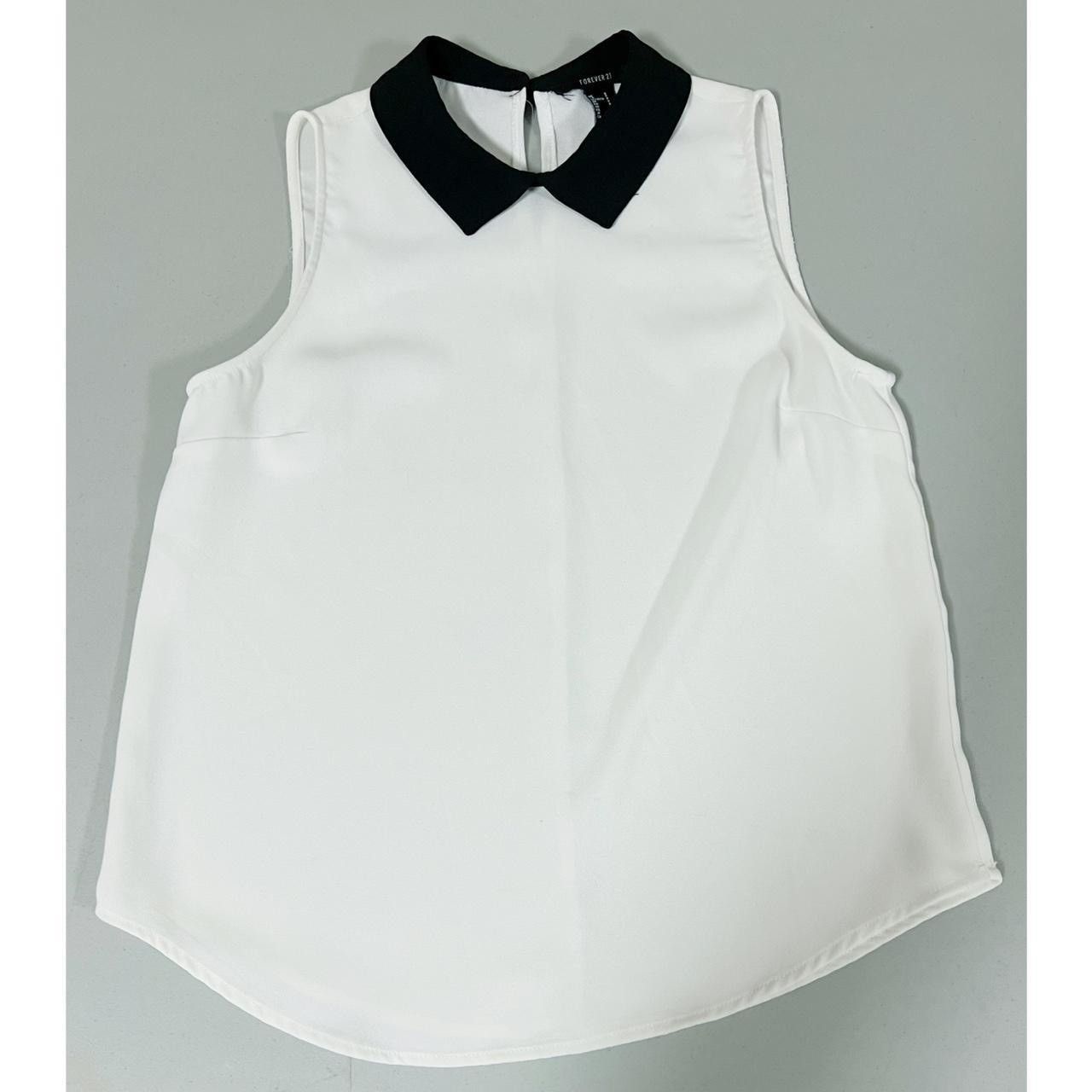 Forever 21 White Chiffon Collared Sleeveless Blouse Top Shirt Size S 🤍🖤 Size S / US 4 / IT 40 - 1 Thumbnail