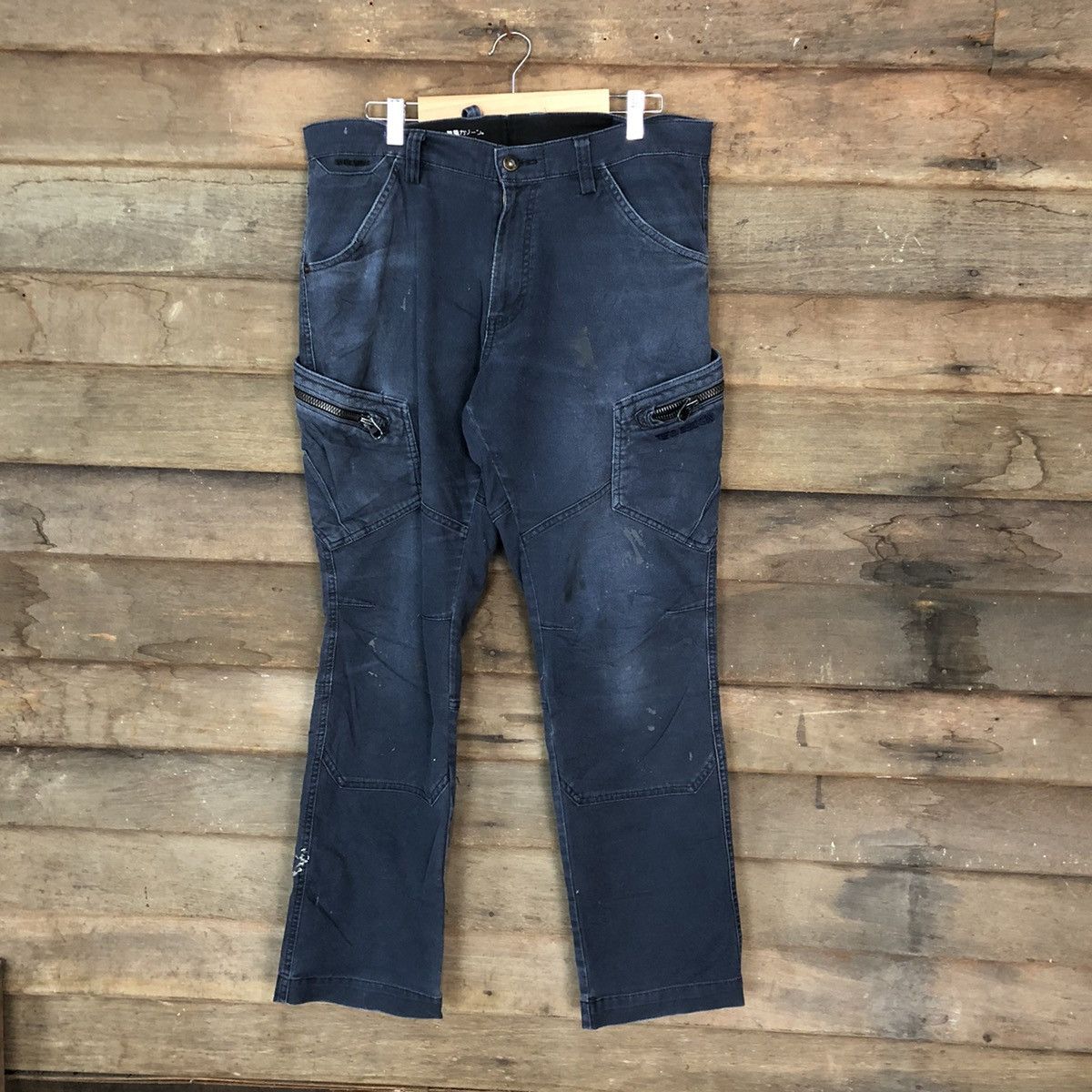 image of Straight Faded Ts Design Faded Dark Blue Multi Pocket Cargo Pants 6890, Men's (Size 32)