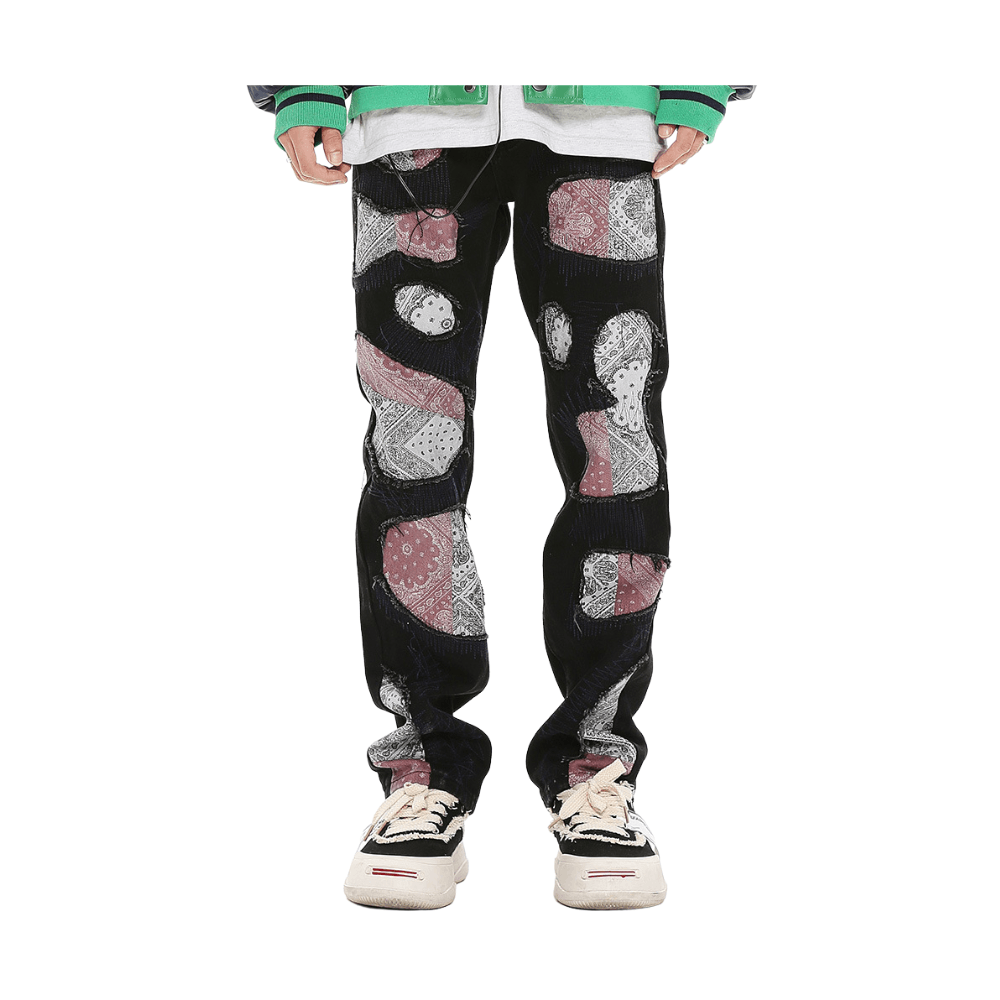 Jean Bandana Patchwork Black Denim Jeans Size US 32 / EU 48 - 1 Thumbnail