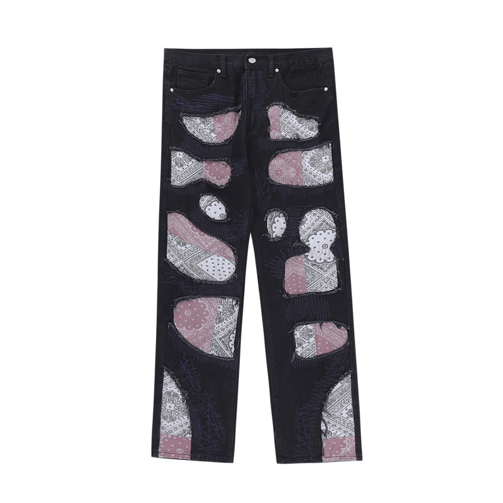 Jean Bandana Patchwork Black Denim Jeans Size US 32 / EU 48 - 2 Thumbnail