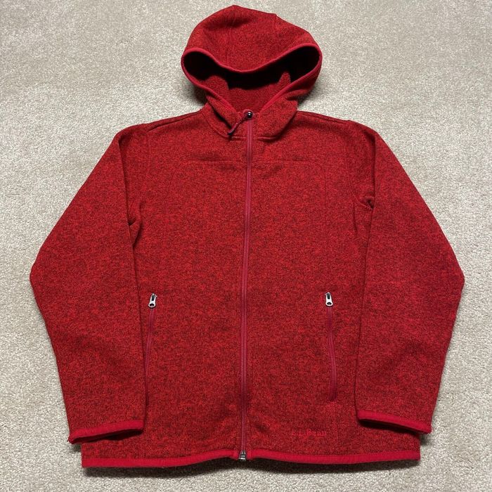 Vintage LL Bean Jacket Youth Medium Boys Red Hoodie Zip Up Collared ...