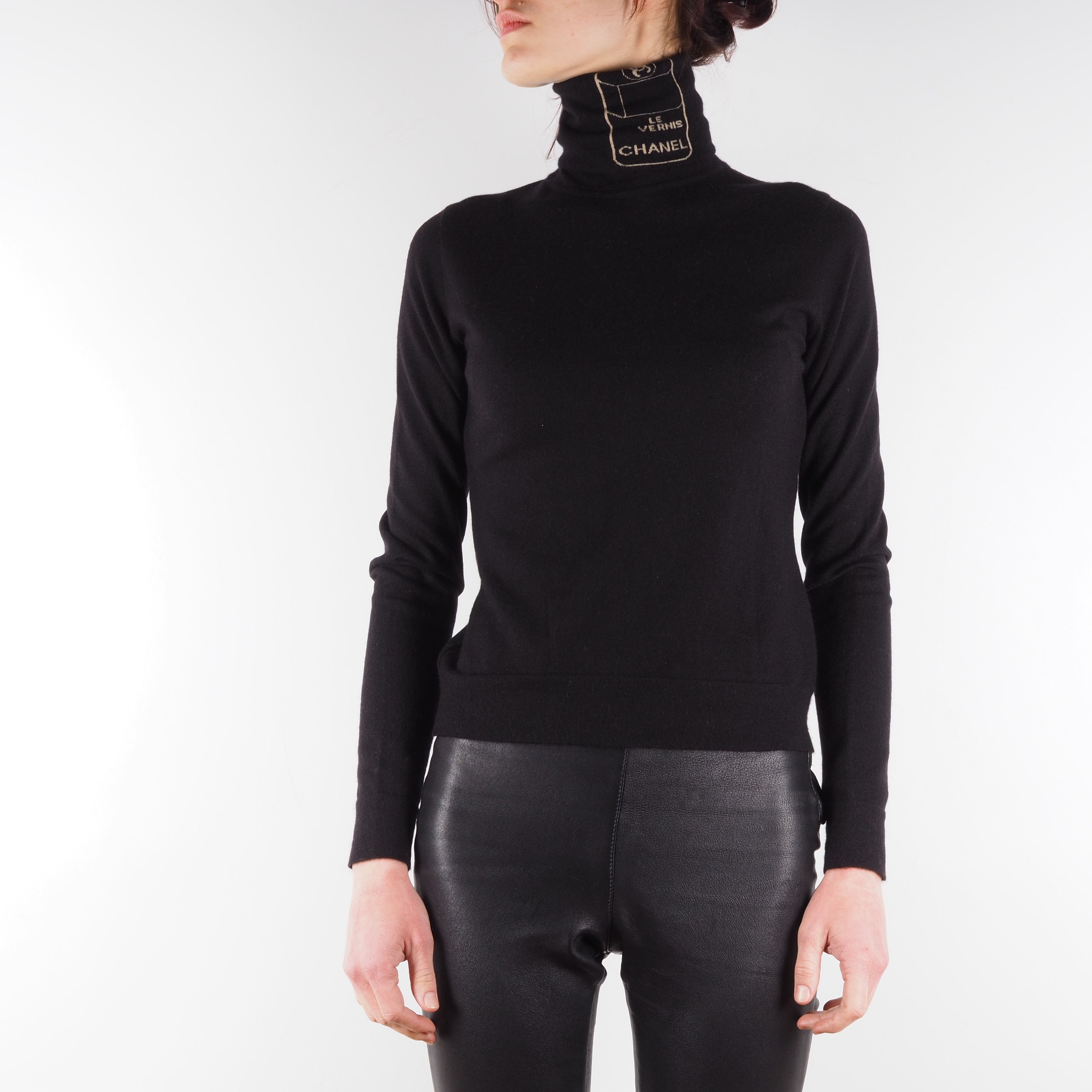 image of Chanel Vintage Black Cashmere Turtleneck Sweater Pullover, Women's (Size Small)