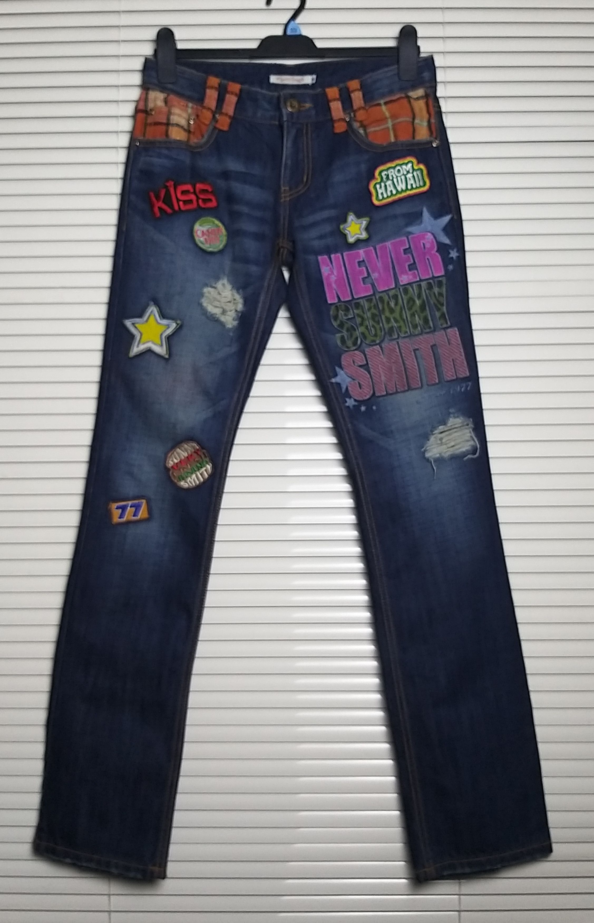 Japanese Brand SICK💥SUNNY SMITH WITH PATCHES AND PRINT JEANS Size US 30 / EU 46 - 3 Thumbnail