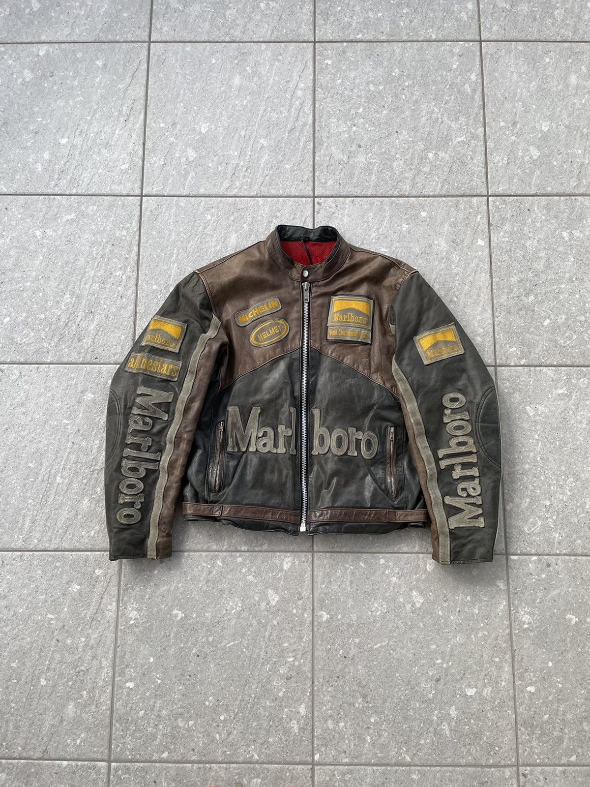 Vintage Vintage 90s Faded Marlboro Brown Black Leather Racing Jacket |  Grailed