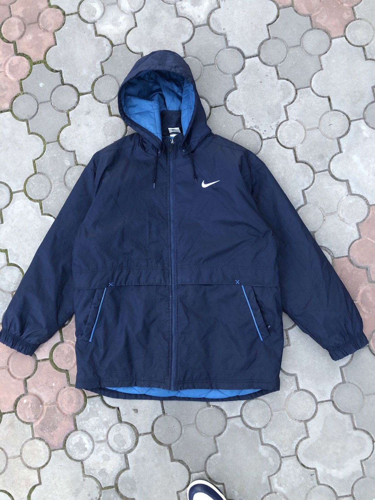 Nike × Vintage Vintage Nike Nylon Drill Y2K Swoosh Light Puffer Jacket Size US M / EU 48-50 / 2 - 3 Thumbnail