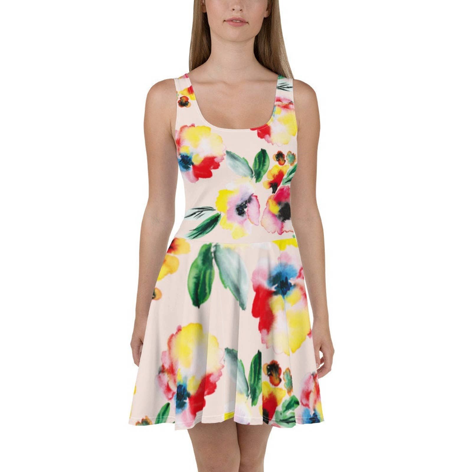 Summer Floral Skater Dress oil paint design cocktail parties