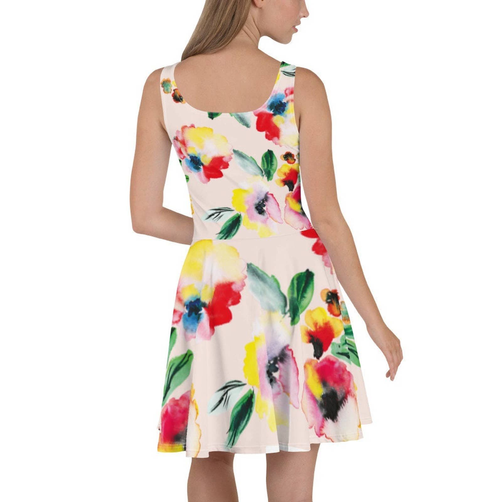 Summer Floral Skater Dress oil paint design cocktail parties