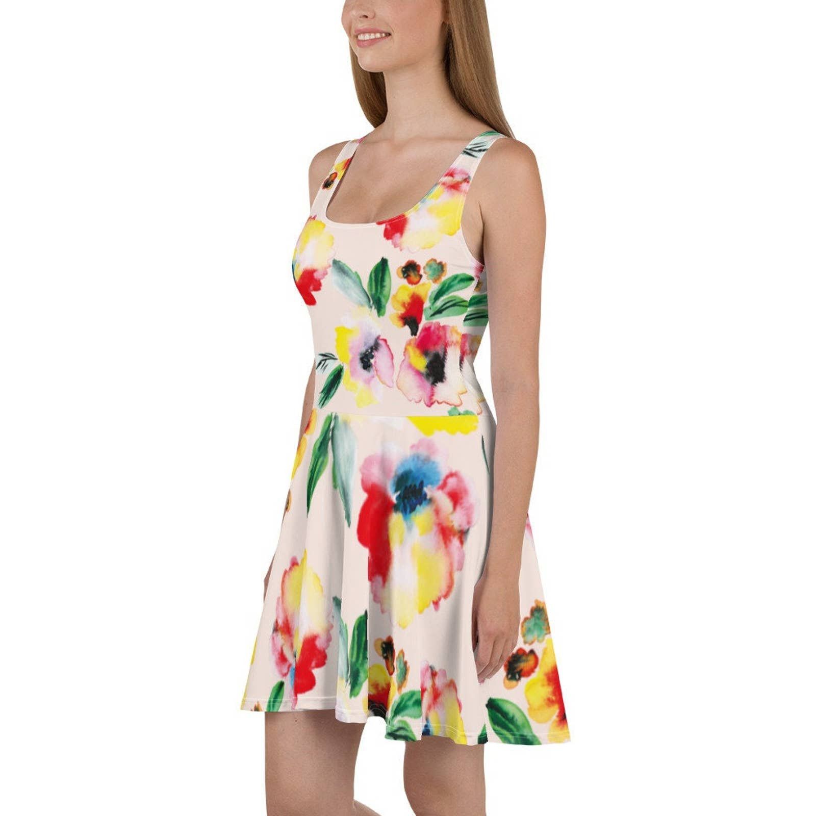 Summer Floral Skater Dress oil paint design cocktail parties