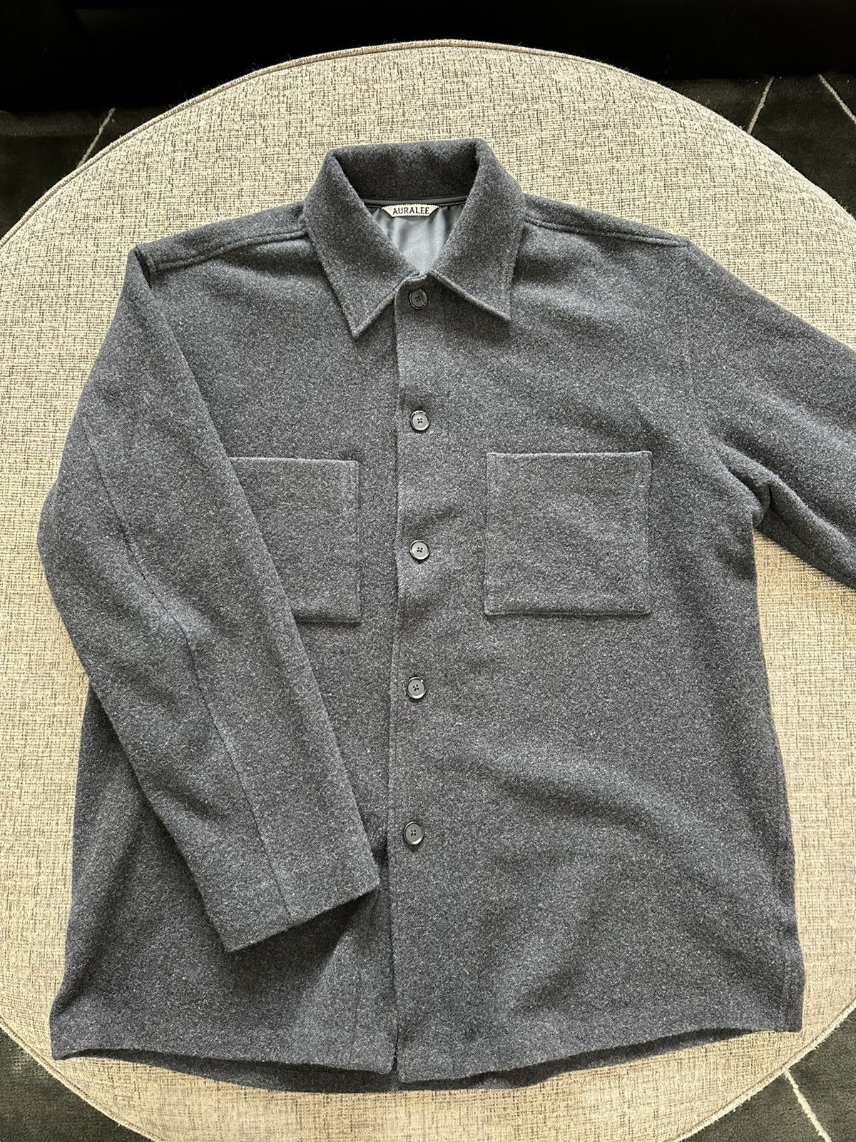 image of Auralee Cashmere Wool Brushed Jersey Shirt in Black, Men's (Size Large)