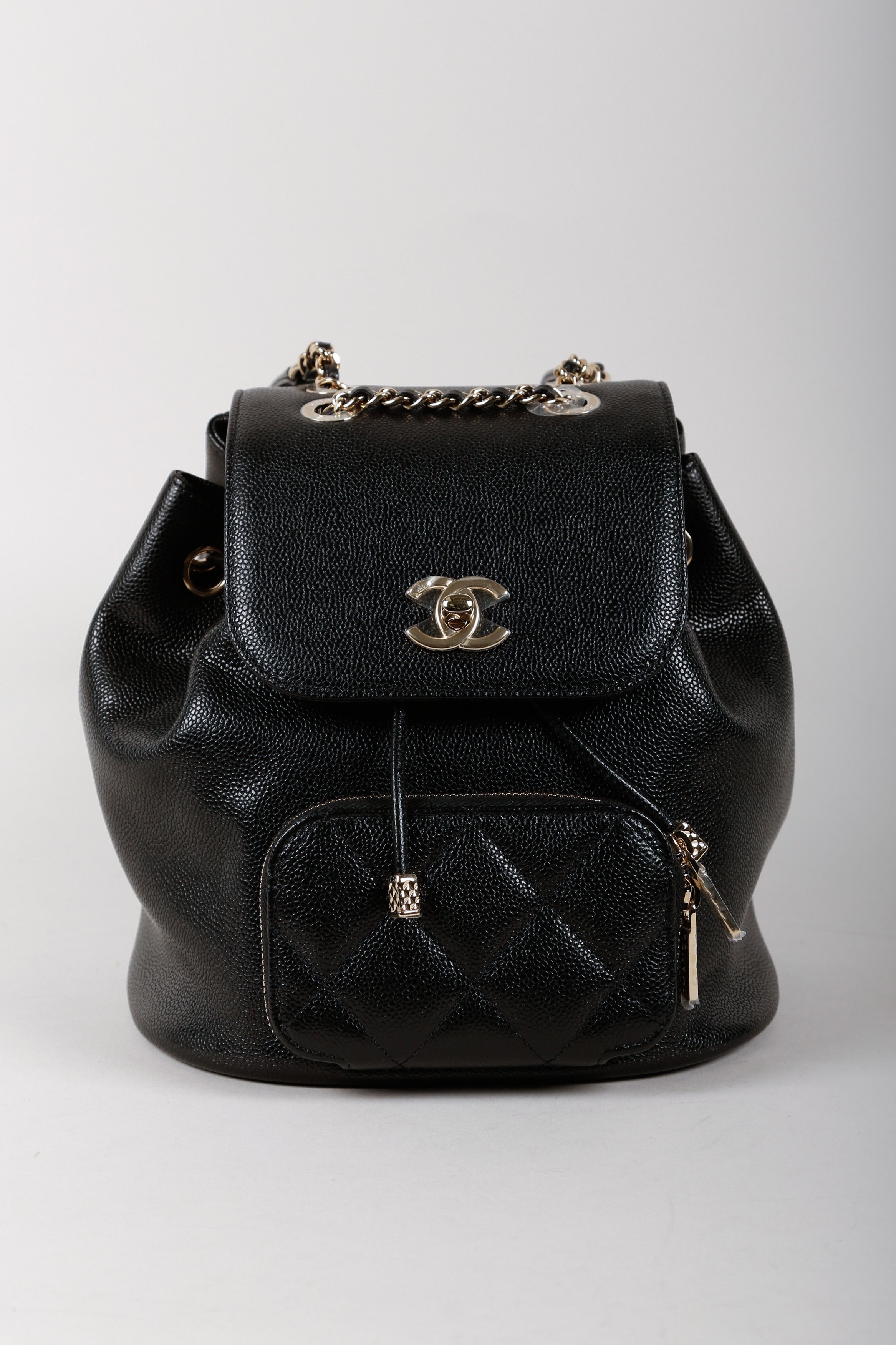 CHANEL Triple Coco Caviar Leather Turnlock Chain Drawstring Backpack in Black Chanel CHANEL Triple Coco Caviar Leather Turnlock Chain  main image 3