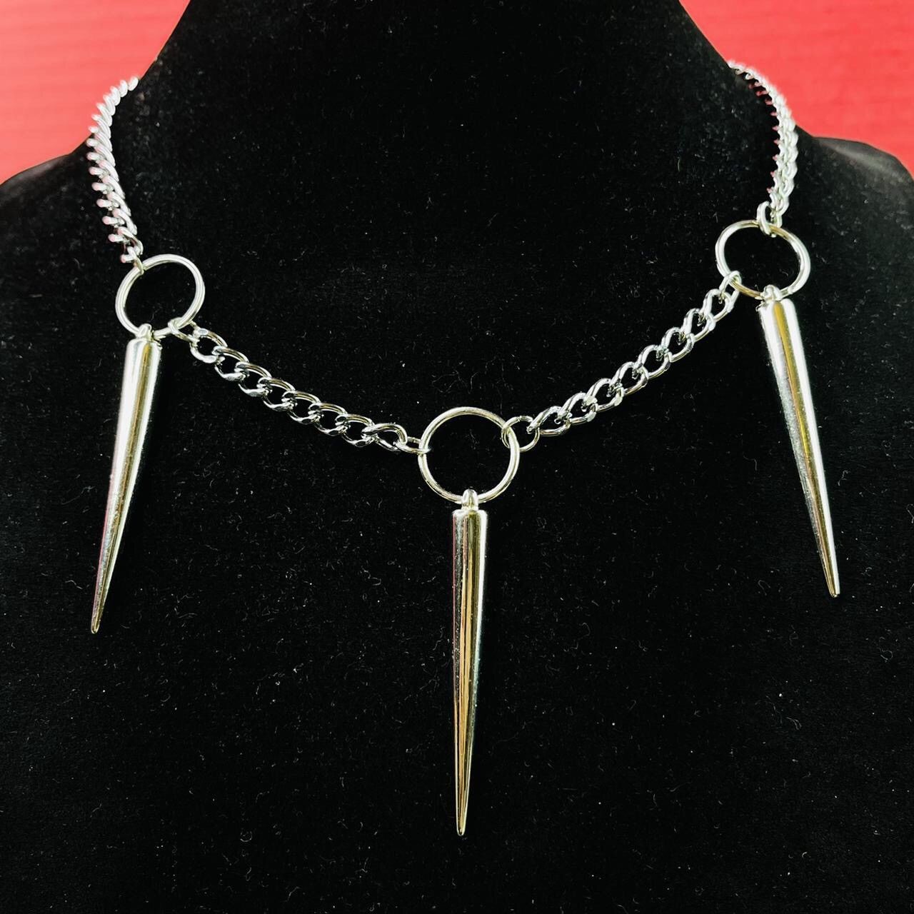 Handmade Triple Spikes O Rings o-ring thorn pendant curb chain Choker ...