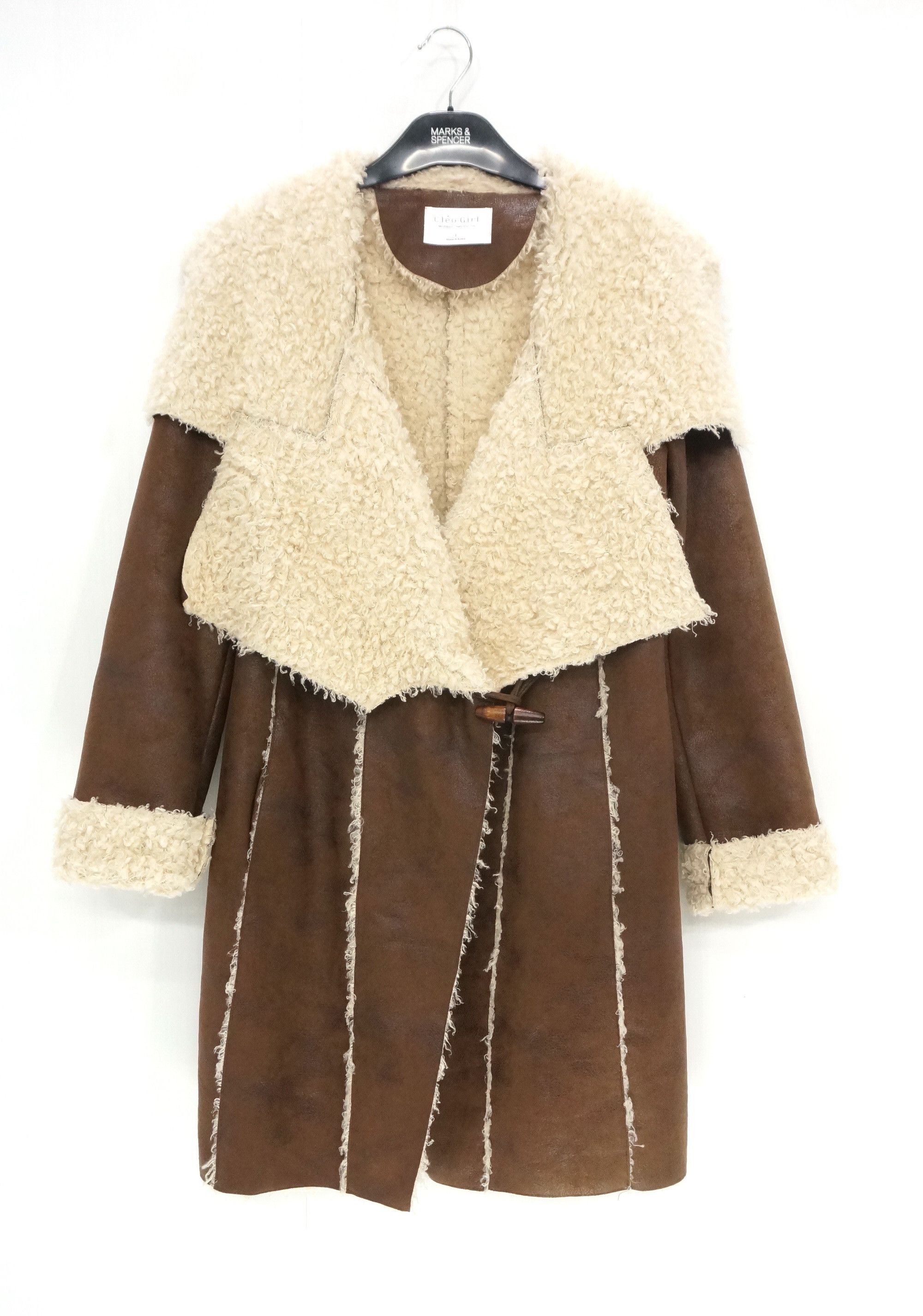 image of Cleo Girl Faux Sherpa Long Coat in Dark Brown, Women's (Size Small)