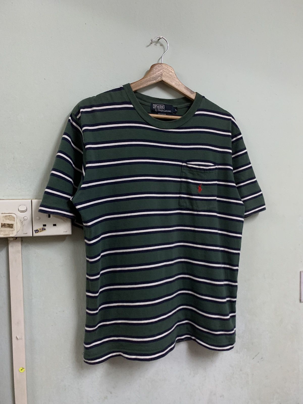 Vintage 👹THRASHED POLO RALPH LAURENT GREEN STRIPES TSHIRT Size US M / EU 48-50 / 2 - 2 Thumbnail