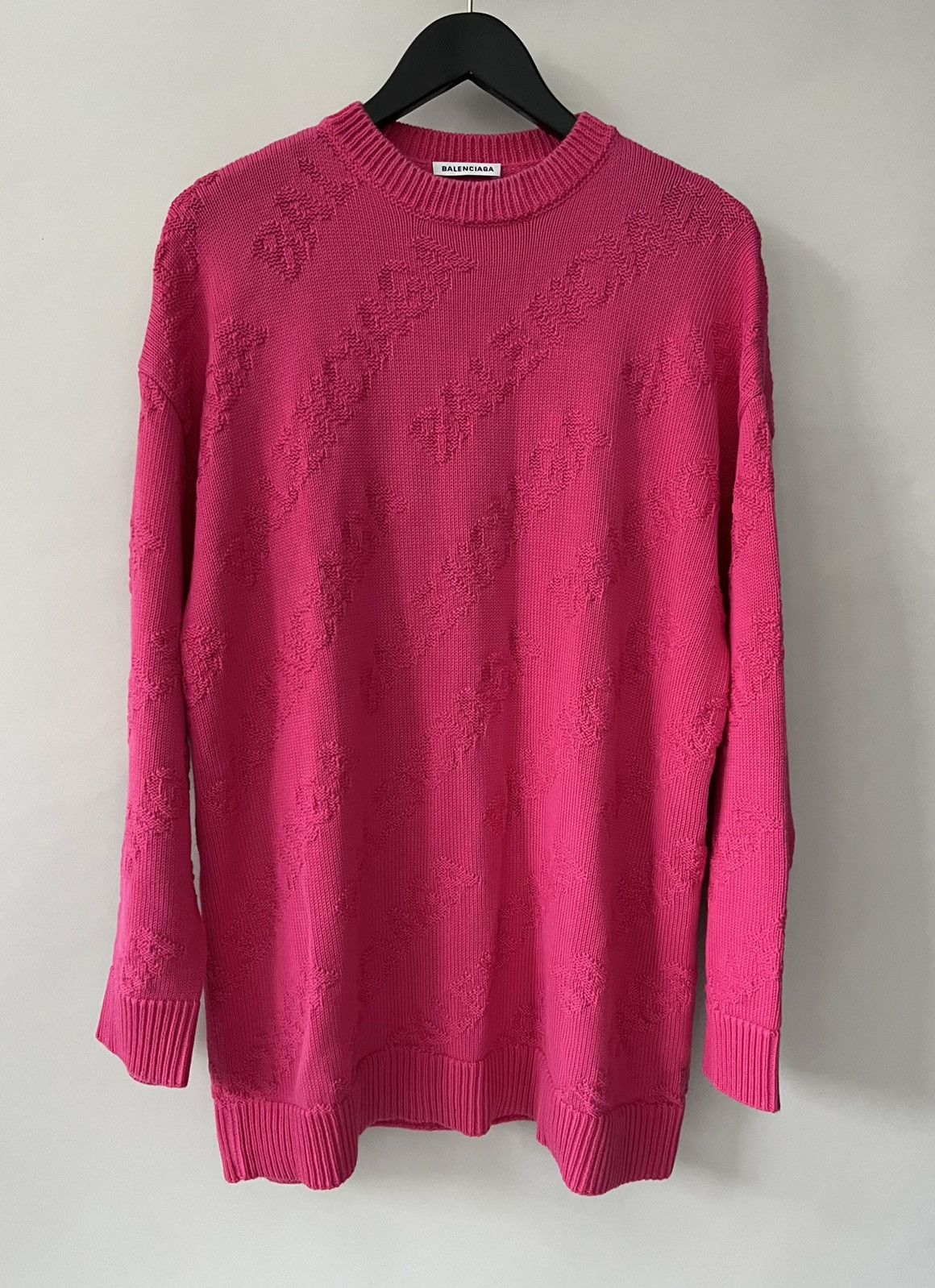 Balenciaga Fuchsia All Over Print Logo Sweater