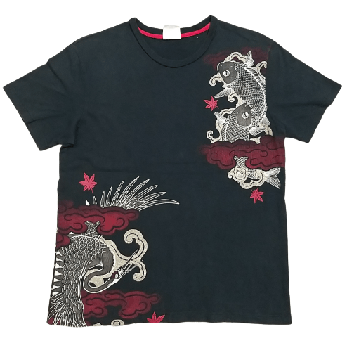 Japanese Brand SICK Y2K JAPAN ELIMENT KOI FISH AND CRANE BIG PRINT T SHIRT Size US M / EU 48-50 / 2 - 2 Thumbnail