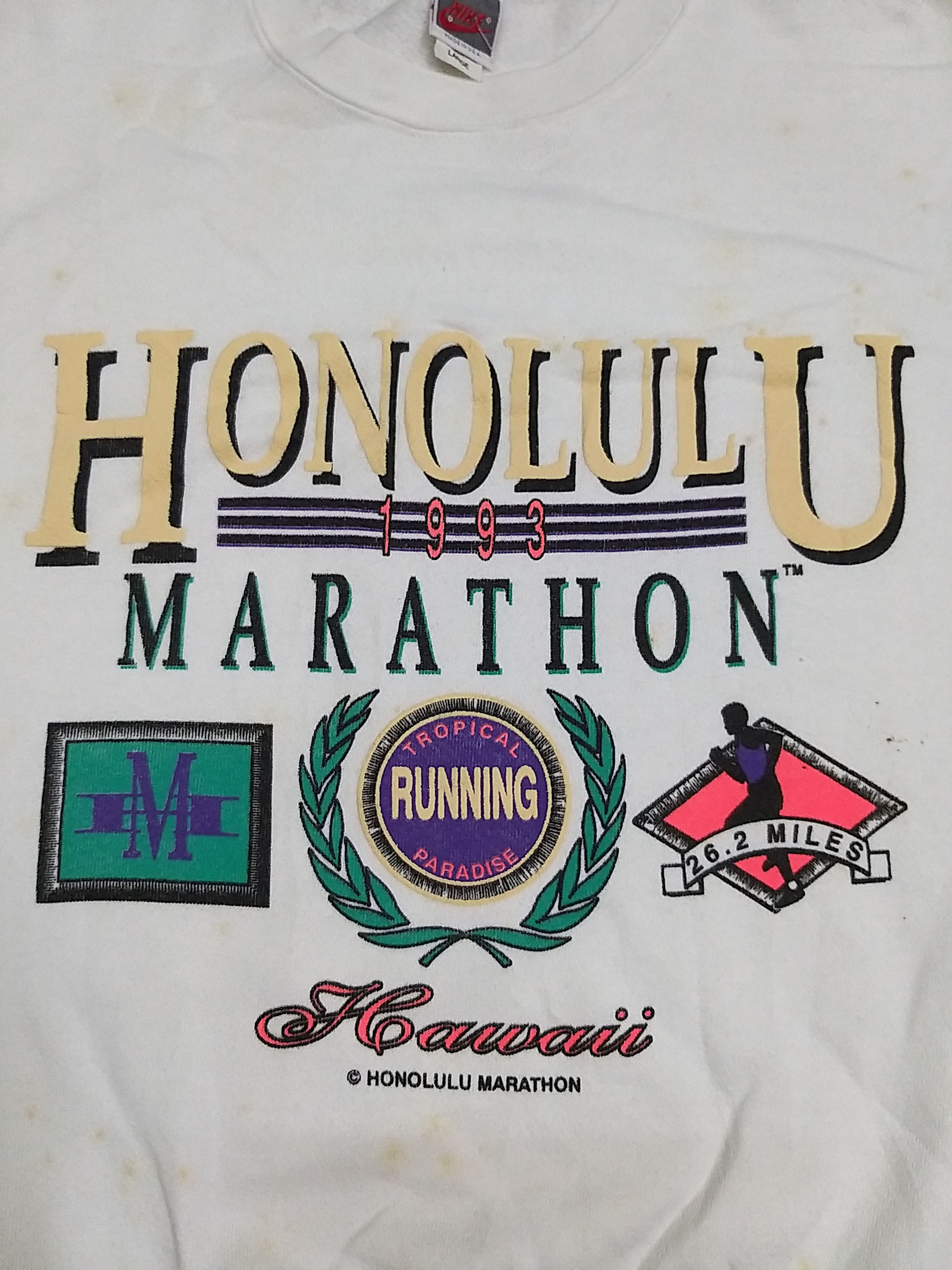 Nike (NWT) Vintage 90s NIKE HONOLULU MARATHON 1993 sweatshirt Size US L / EU 52-54 / 3 - 3 Thumbnail