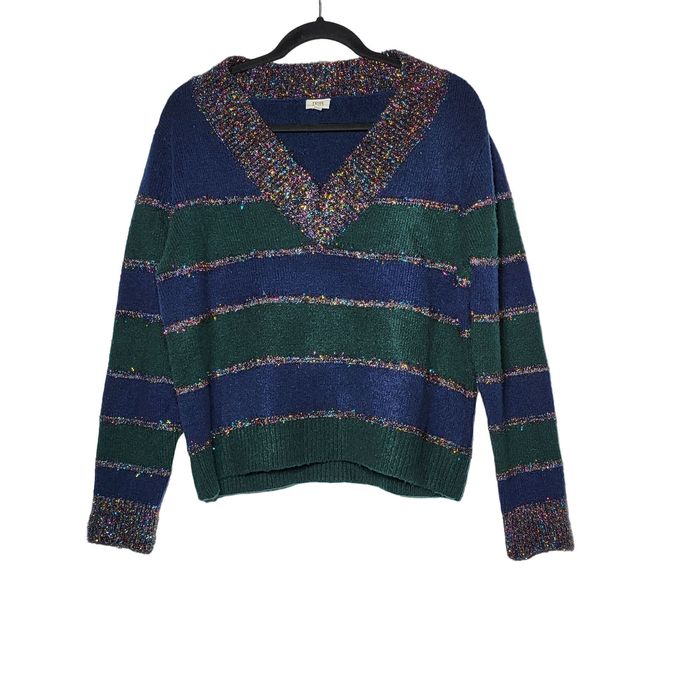 Other True Craft Women's Striped Tinsel Holiday VNeck Sweater S Grailed